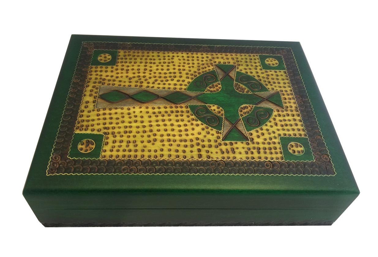 Handcrafted Celtic Cross Irish Green Wooden Keepsake Box with Brass Inlay - Perfect for Jewelry Storage, Home Decor & Gift Giving