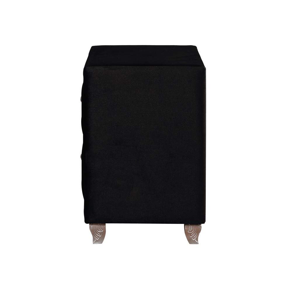Benjara Black Fabric Upholstered Wooden Nightstand with 2 Drawers - Modern Bedside Table for Bedroom Furniture, Home Decor & Small Space Storage