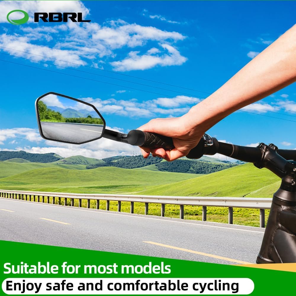 RBRL Extra Large 360° Adjustable Shatterproof Bicycle Mirror - Durable Bar End Rear View Bike Mirror for E-Bike, Mountain Bike & Road Bike (Left) - Perfect for Commuting, Cycling Safety & Urban Riding