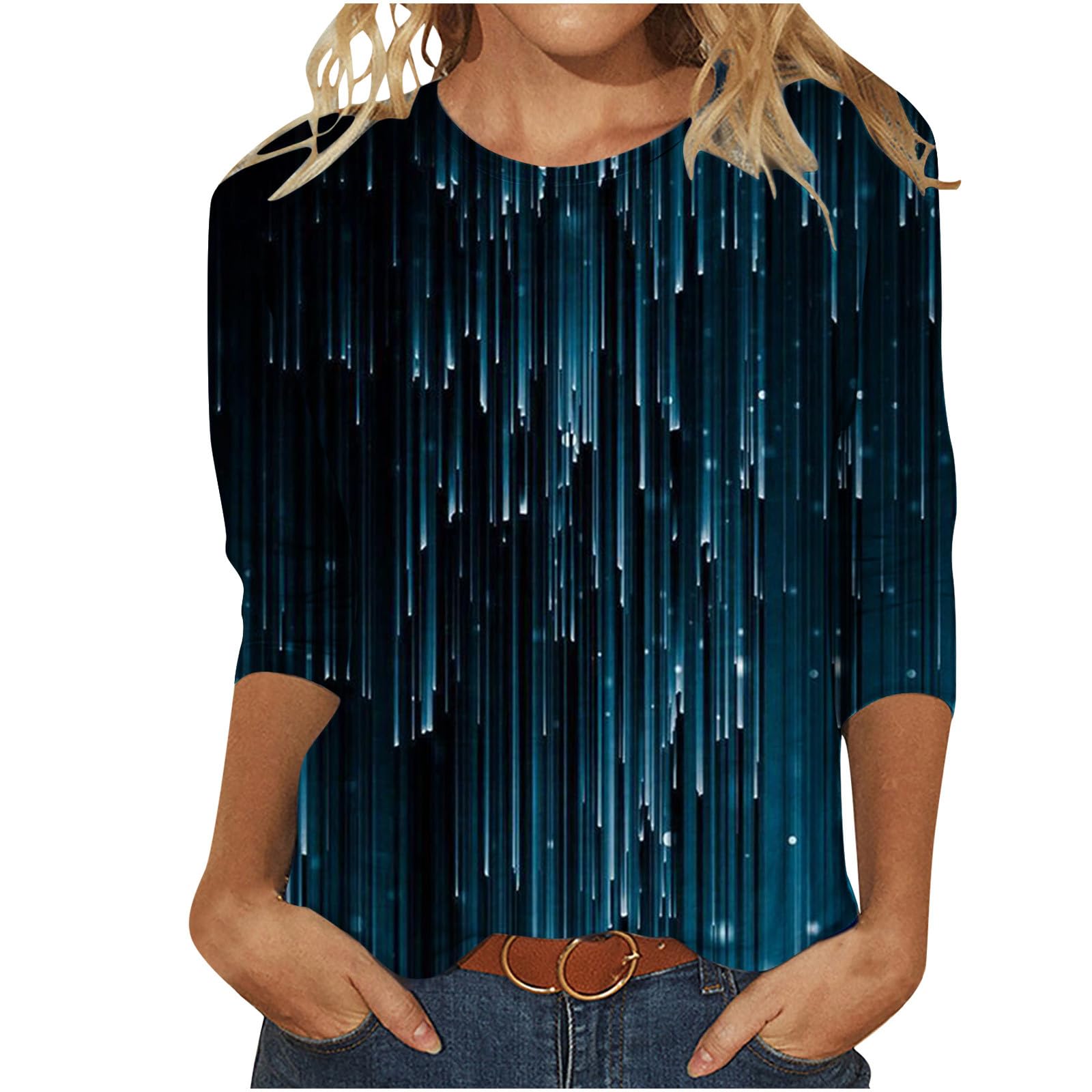 Oelaio Plus Size Tops for Women - 3/4 Sleeve Glitter Blouse & Sparkly Crewneck T-Shirt | 2024 Fashion Summer Shirts | Perfect for Casual Outings, Parties & Office Wear
