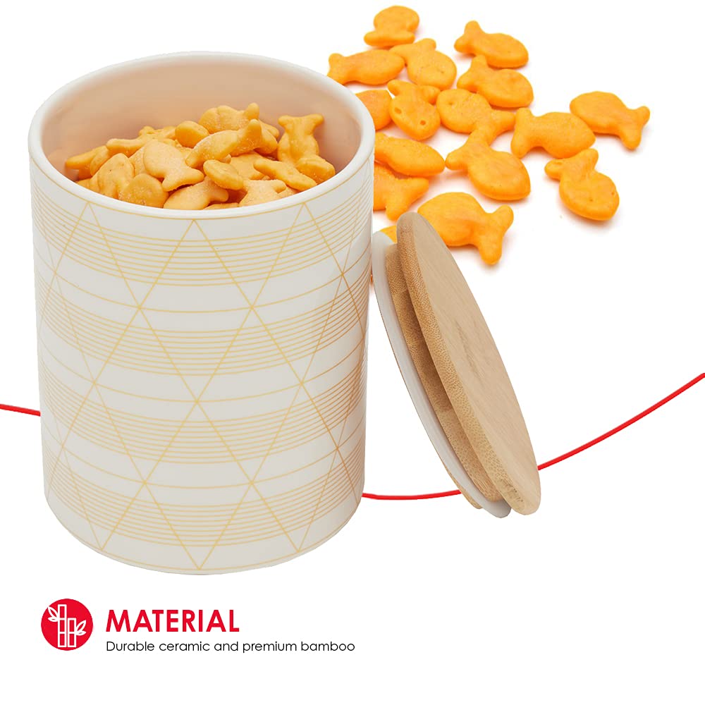 Modern White/Gold Kitchen Canister Set with Bamboo Lid - Store Dry Food & Snacks