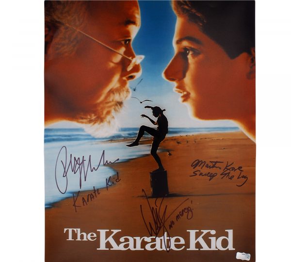 Authentic Signed Karate Kid Movie Poster 16x20 - Macchio, Kove & Zabka Autographs with 3 Inscriptions | Unframed Collectible for Fans, Home Theater Decor, Martial Arts Memorabilia