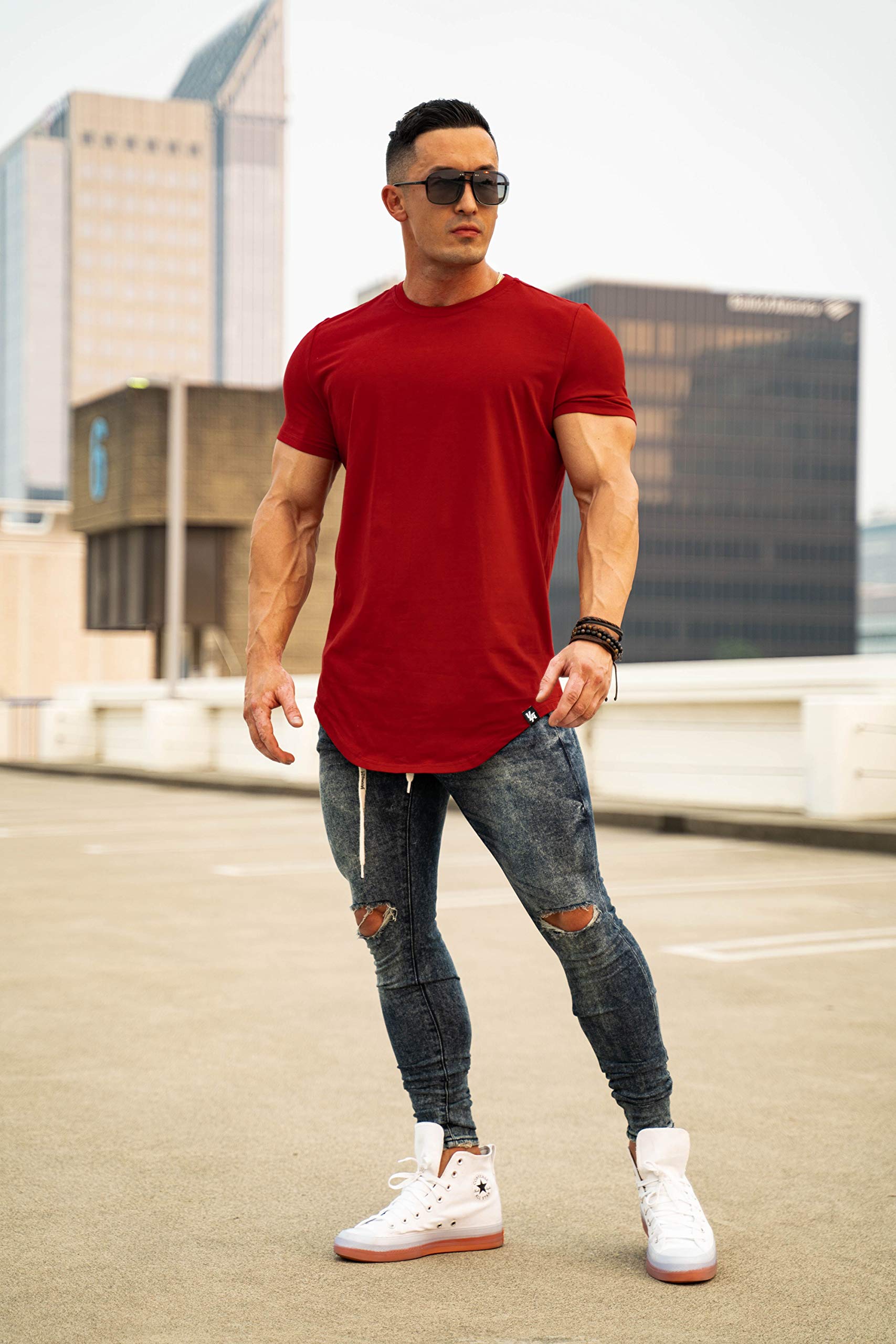 YoungLA Men's Slim Fit Long Drop Cut T-Shirt - Workout & Gym Essential - Moisture Wicking Breathable Fabric for Training, Running & Casual Wear