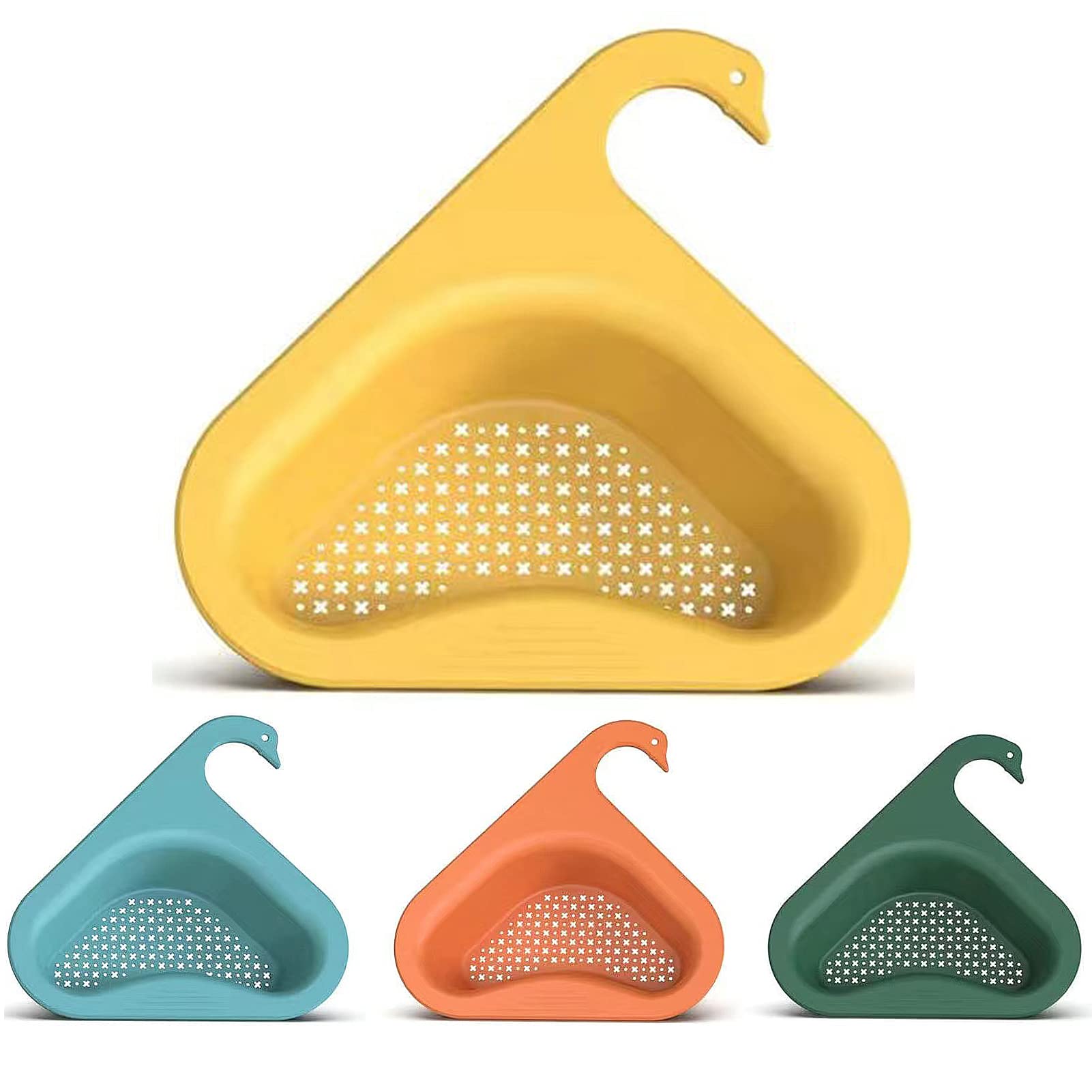 Space-Saving Triangular Kitchen Sink Drain Basket with Long Hook - 4-Piece Blue Swan Drain Rack for Efficient Sink Storage | Perfect for Small Kitchens, RV Living & Apartment Organization