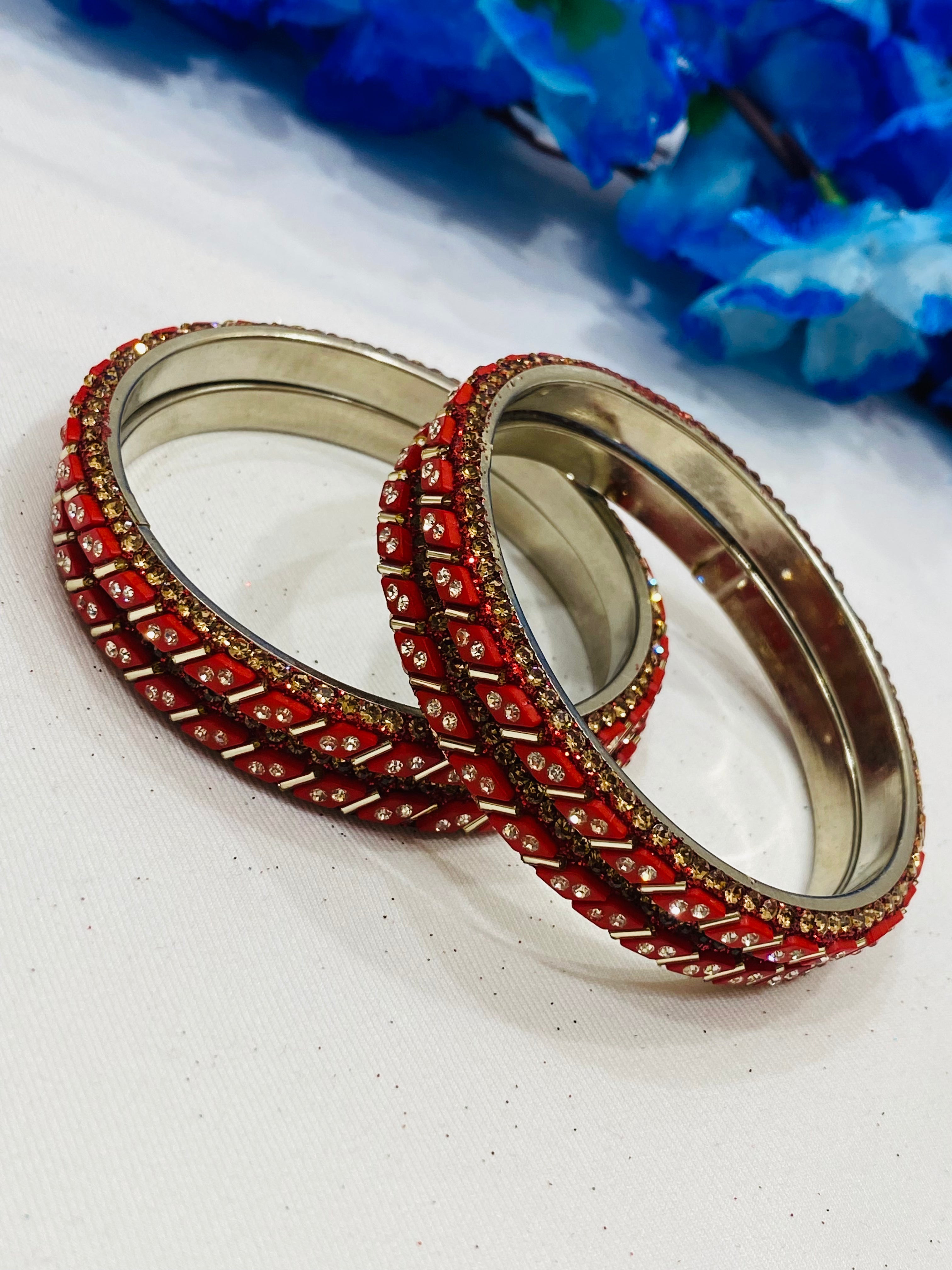 Elegant Red Metal Bangles with White Stones for Women - Fashion Jewelry for Parties, Weddings & Everyday Wear