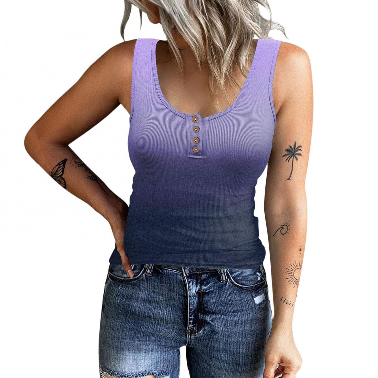 Women's Summer Casual Tie-Dye Sleeveless Tunic Vest Top - Loose Fit Tank Blouse Tee Shirt for Beach, Vacation & Everyday Wear