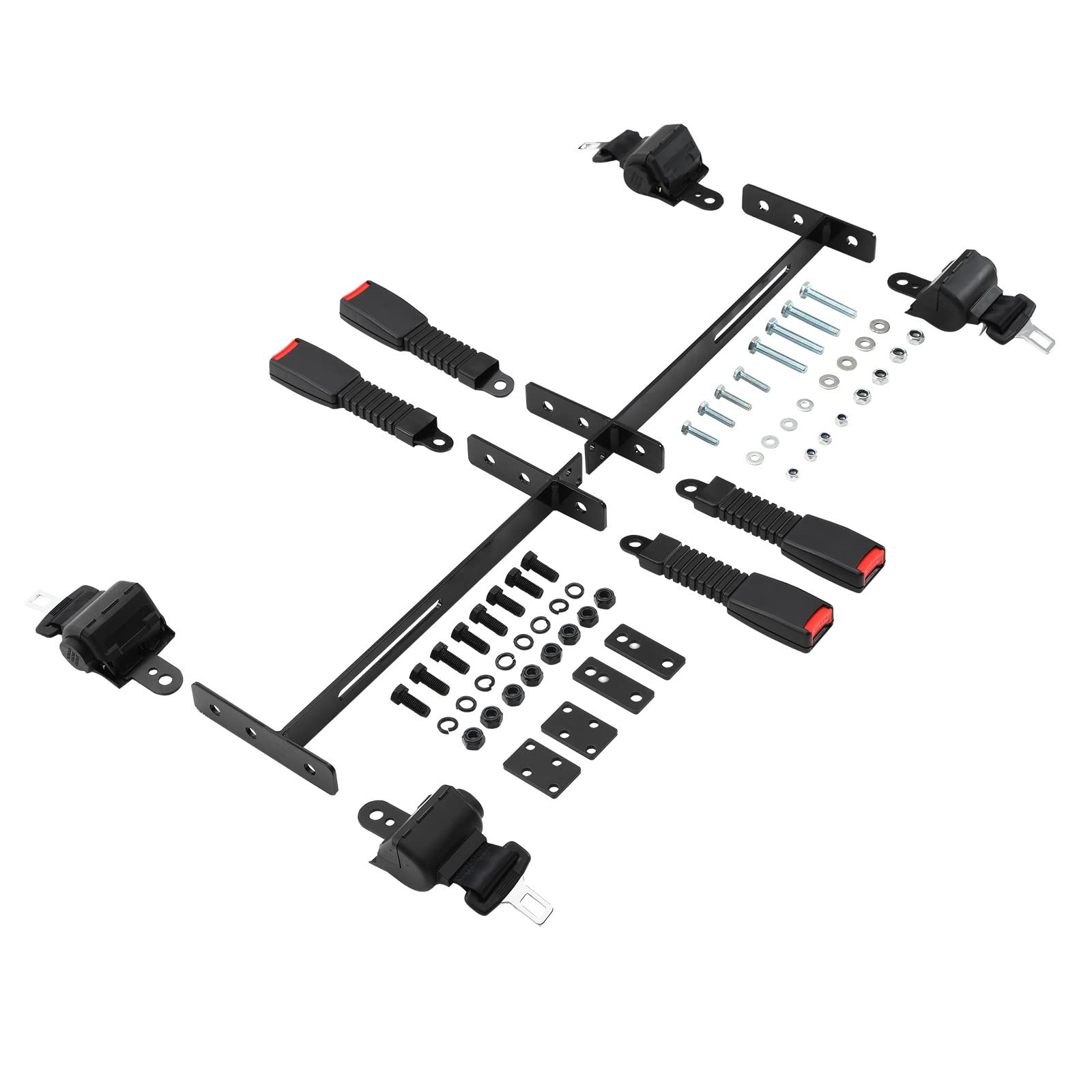 Retractable Golf Cart Belt Kit - Set of 4 with Bracket | Fits EZGO TXT, YM, Club Car DS Precedent & Most Golf Carts | Perfect for Golf Course, Resort & Community Transportation