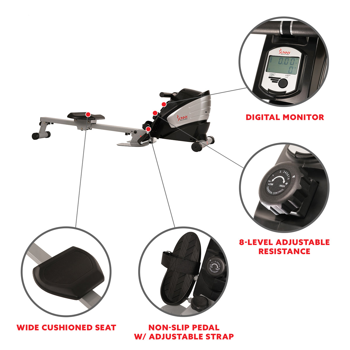 Dual Function Rowing Machine for Home Gym - Foldable Multi Rower with LCD Display for Full Body Workout | Perfect for Cardio & Strength Training in Small Spaces