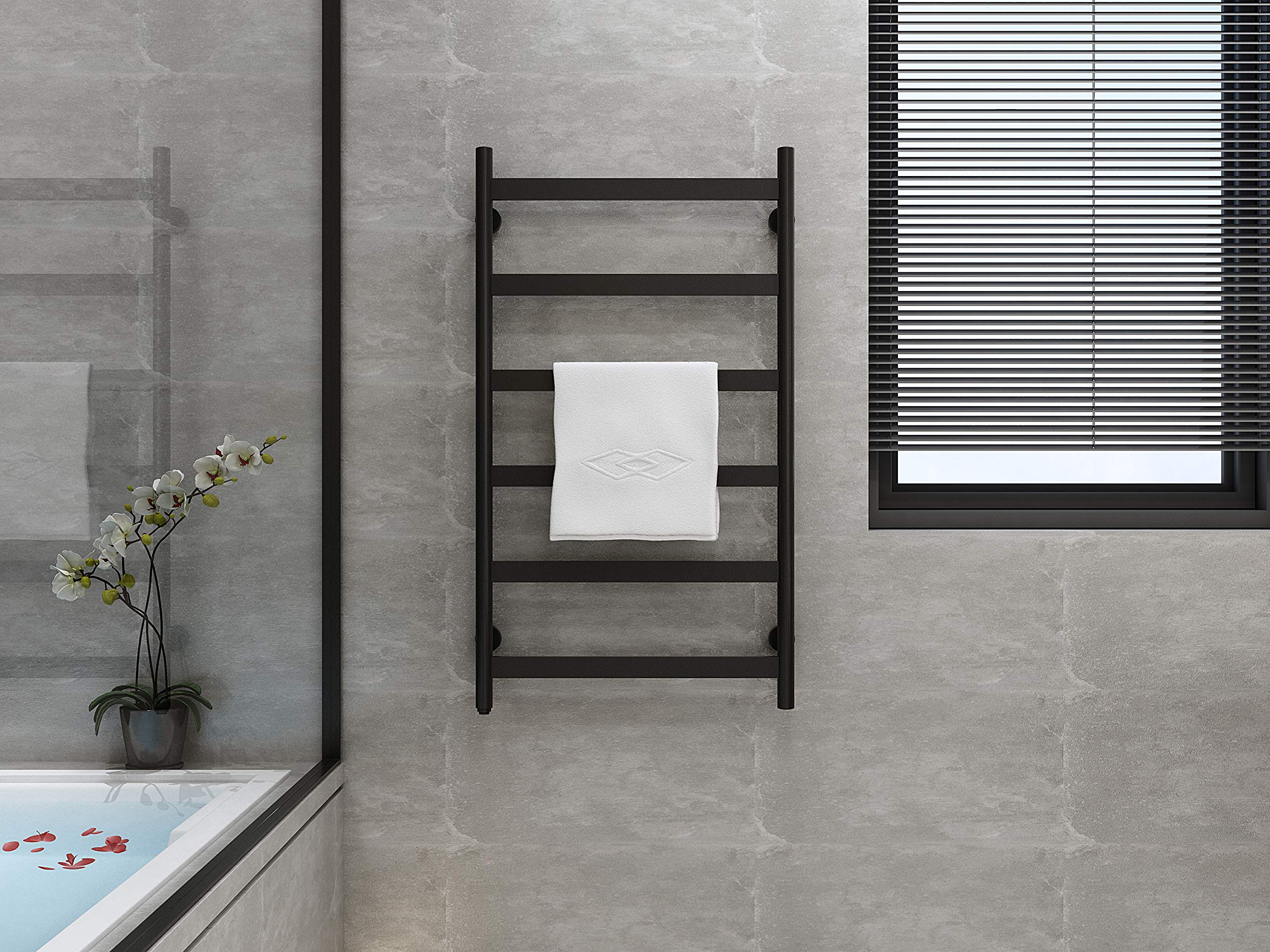 HEATGENE 6-Bar Wall-Mounted Electric Towel Warmer & Dryer - Matte Black - Fast Heating Bathroom Heater for Spa, Luxury Hotels & Home Use
