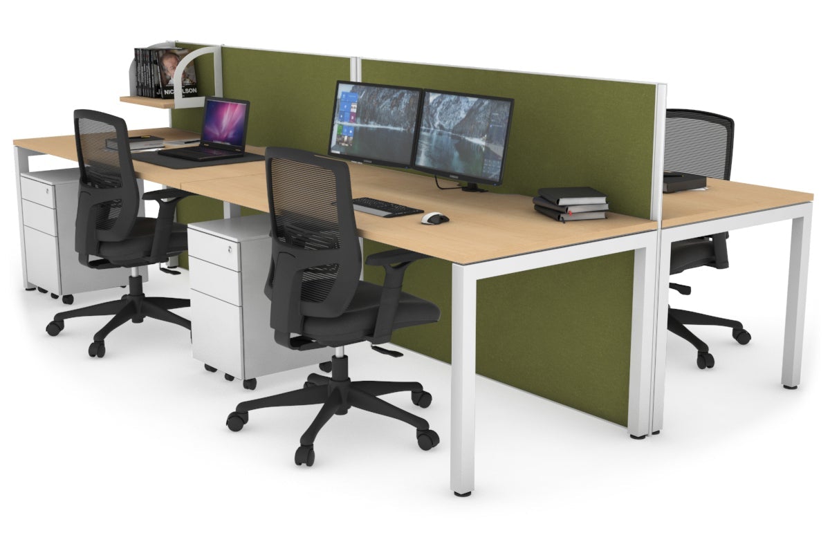 Horizon Quadro 4-Person Office Workstation Bench with Square Legs - 1600L x 800W with Cable Management Scallop - Perfect for Collaborative Workspaces & Open Office Environments