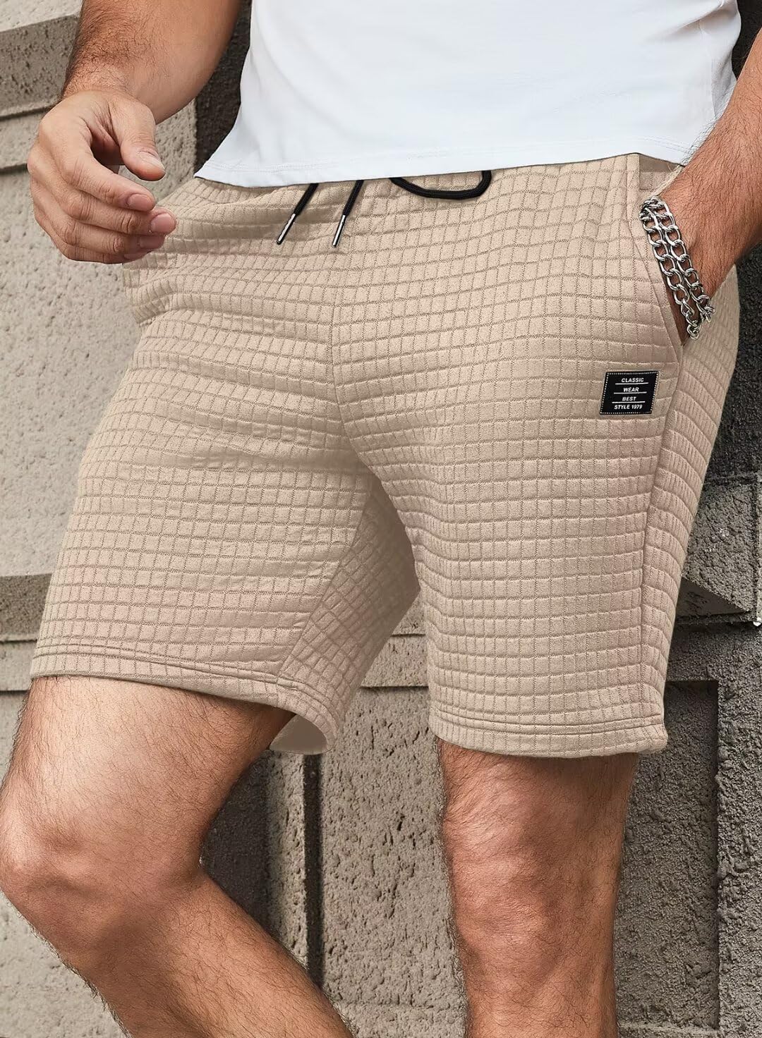 Men's Casual Waffle Knit Shorts with Elastic Waist & Drawstring - Workout Running Jogging Athletic Shorts with 2 Pockets - Gym, Lounge & Summer Outdoor Activities