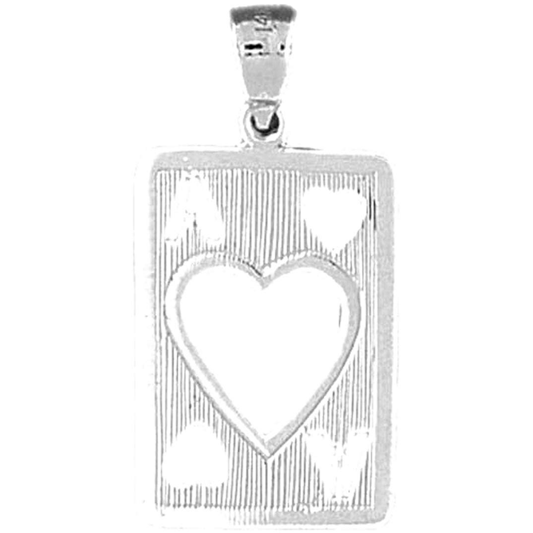 14K White Gold Playing Cards Ace of Hearts Pendant - 30mm Elegant Jewelry for Women, Perfect Gift for Valentine's Day, Anniversary & Special Occasions