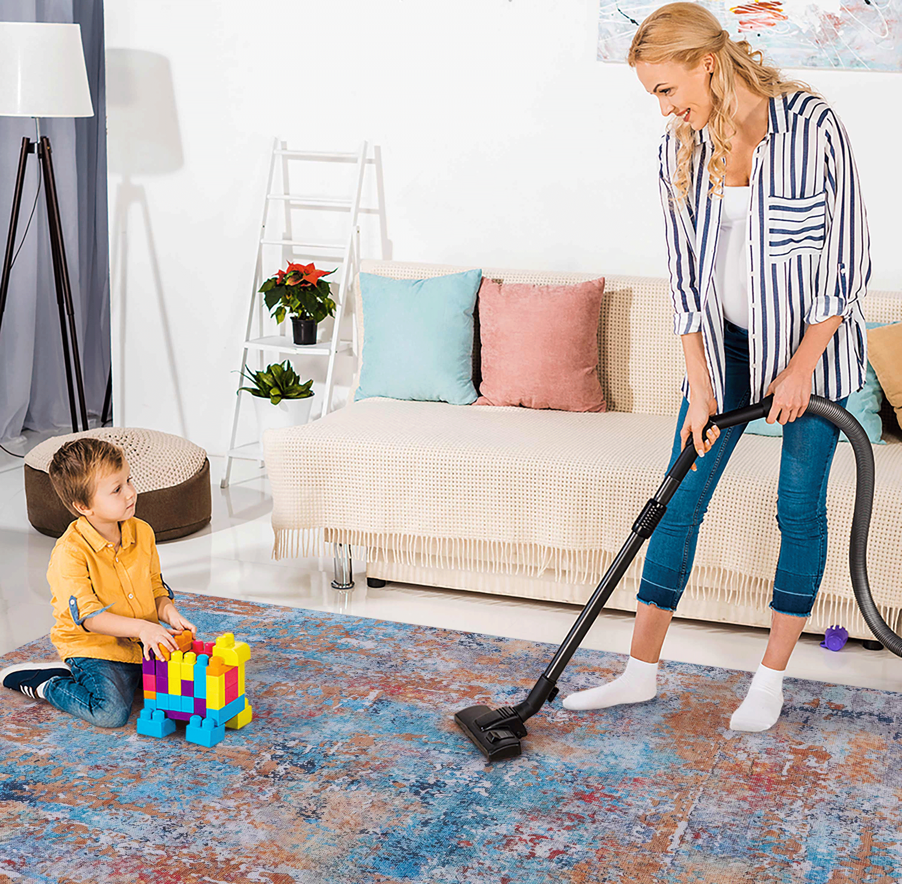 DTY Signature 8x10 Washable Low Pile Non-Slip Area Rug - Foldable, Non-Shedding, Kid & Pet Friendly - Perfect for Living Room, Bedroom, Kitchen (Multi, 8' x 10') - Adds Comfort & Style to Your Home Decor