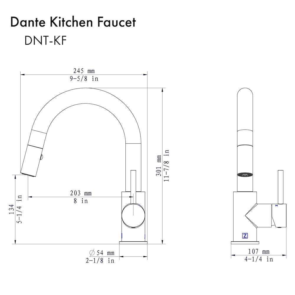 ZLINE Dante Kitchen Faucet - Stainless Steel Pull-Down Sprayer with High Arc Spout, DNT KF Model for Modern Kitchens | Perfect for Cooking, Washing Dishes & Filling Large Pots