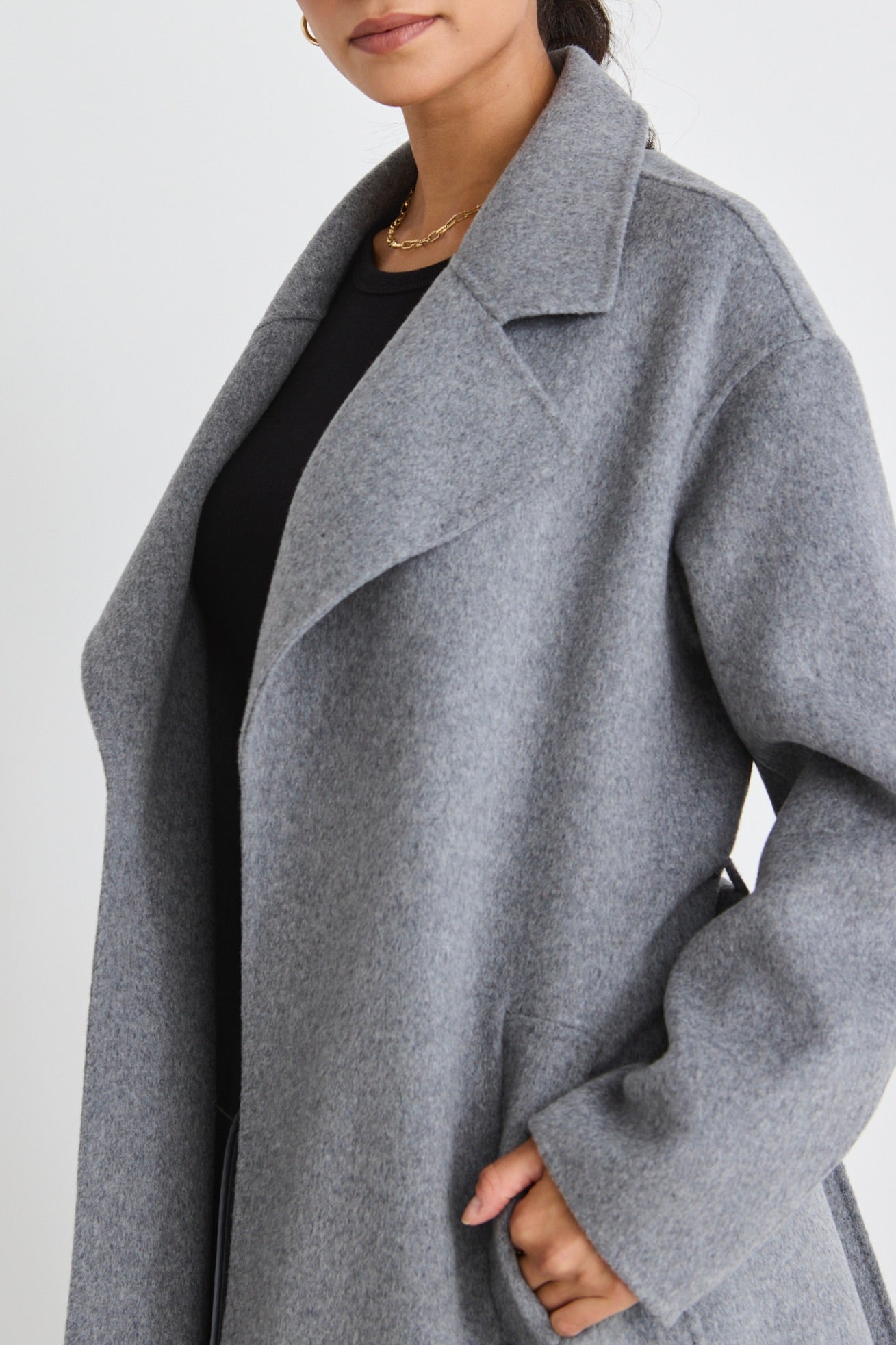 Geneva Charcoal Belted Trench Coat for Women - Stylish Long Wool Blend Overcoat with Belt - Perfect for Fall, Winter & Office Wear