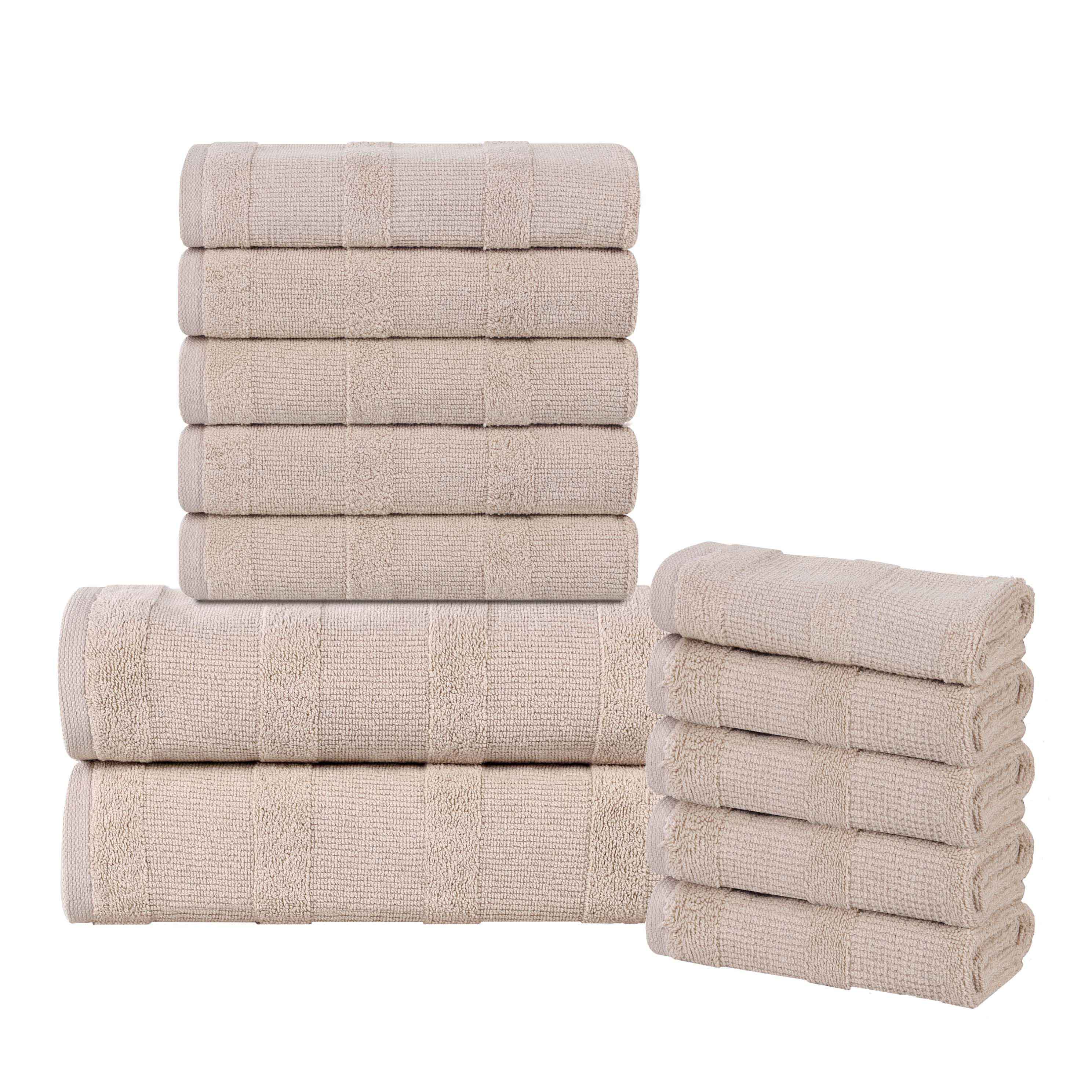 Premium 12-Piece Roma Cotton Ribbed Towel Set - Ultra Soft, Absorbent & Textured Bath Towels for Spa, Gym & Luxury Home Use