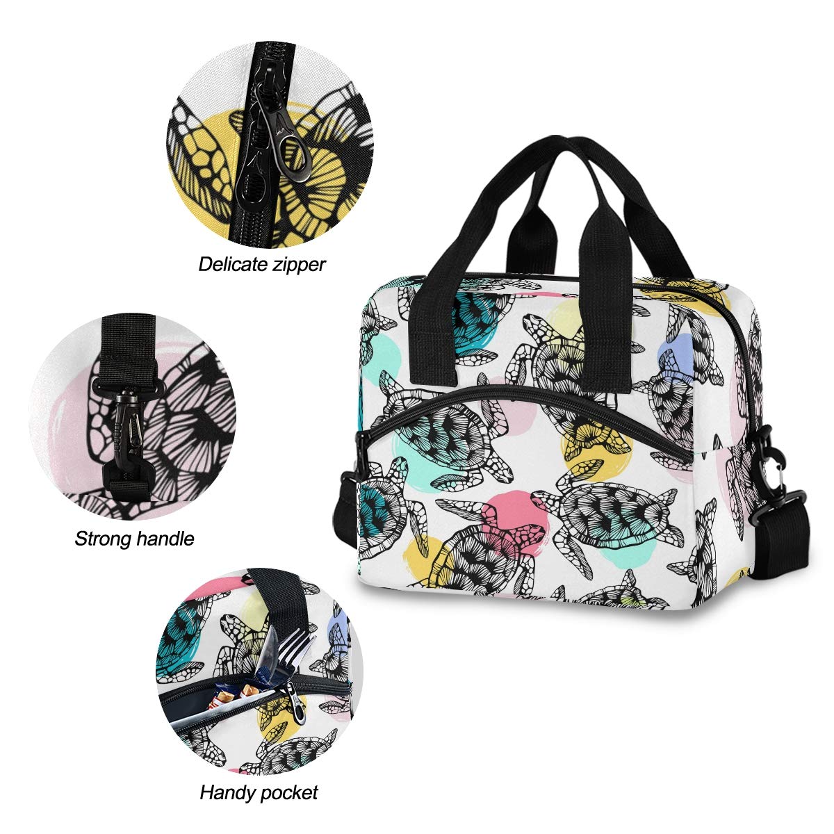 Insulated Sea Turtle Lunch Bag for Women & Men - Reusable Cooler Tote with Detachable Shoulder Strap & Carry Handle - Perfect for Work, School, Picnics & Beach Outings