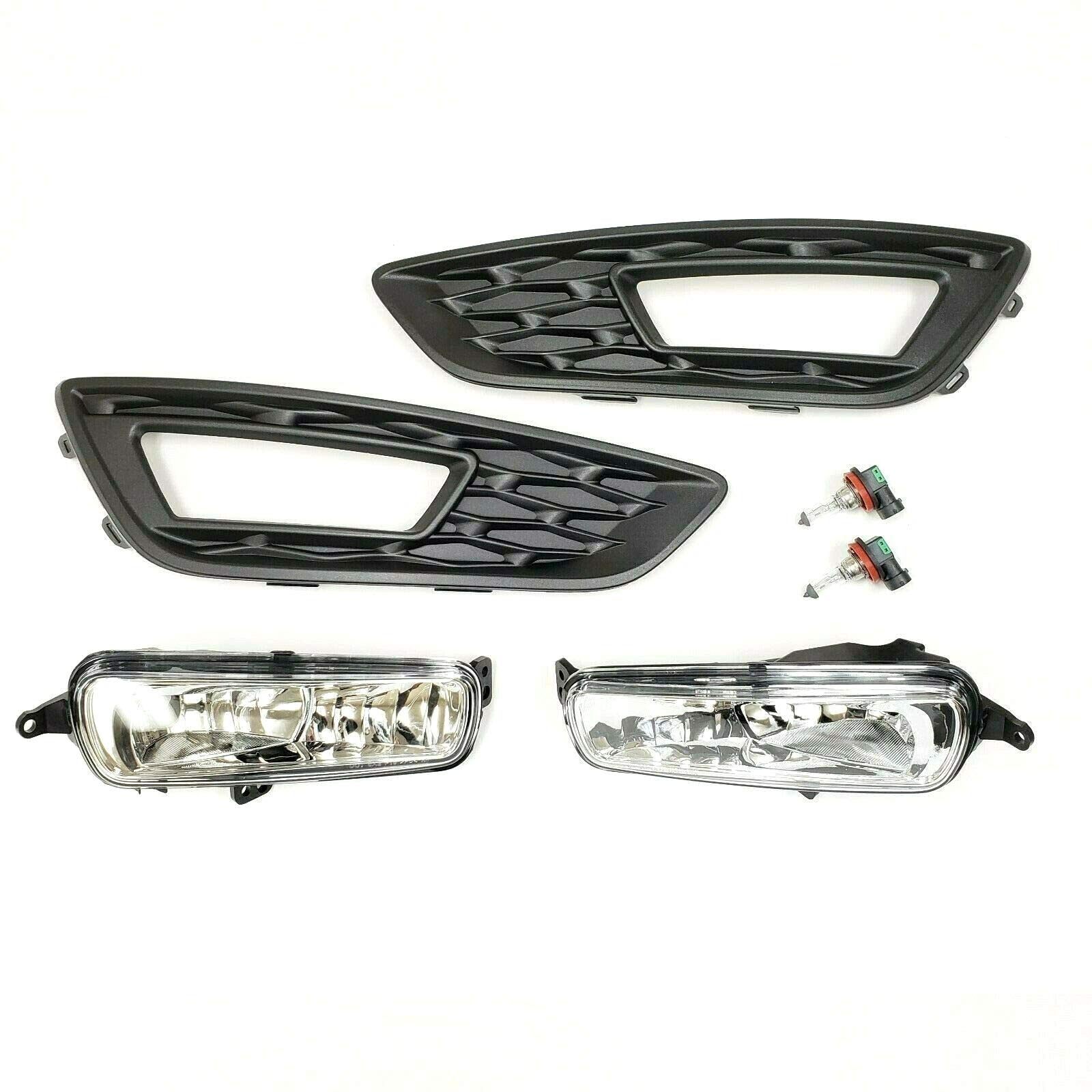 2015-2018 Ford Focus Clear Lens Fog Lights - OEM Style Replacement with Bezel & Bulbs - Improve Visibility for Night Driving & Bad Weather Conditions