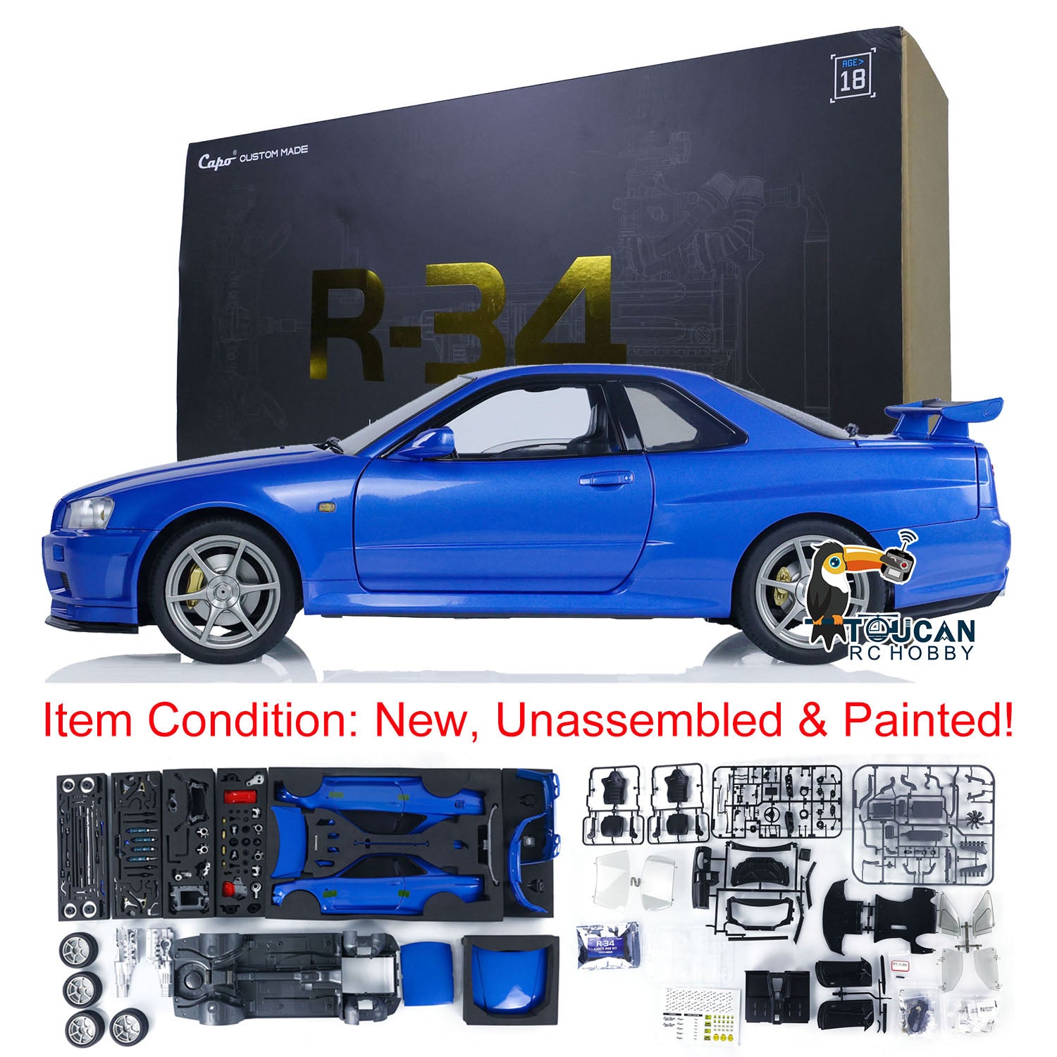 1/8 Scale Metal Painted RC Racing Car - High Speed Electric Radio Control Drift Vehicle (R34 Model) | Hobby Grade Remote Control Car for Collectors & Enthusiasts | Perfect for Racing, Drifting & Display