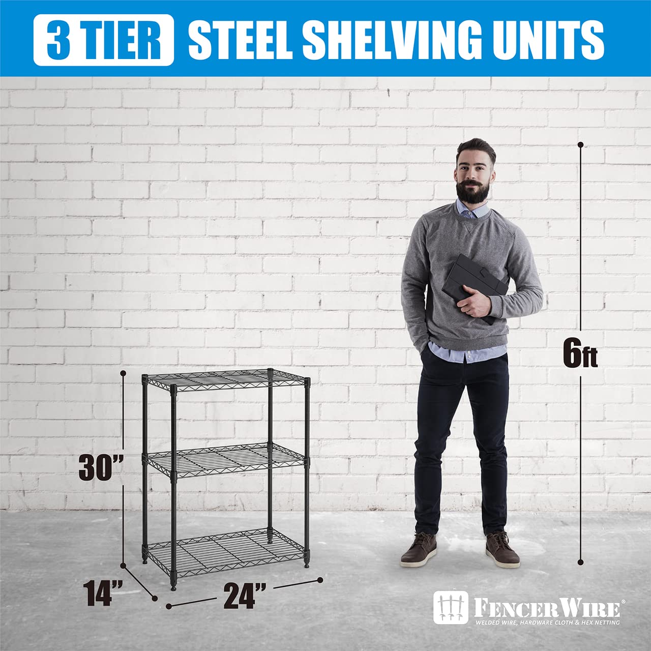 3/4/5-Tier Adjustable Height Black Steel Wire Shelving Unit - Heavy Duty Garage Storage Organizer with Leveling Feet for Home, Office, Warehouse & Commercial Use