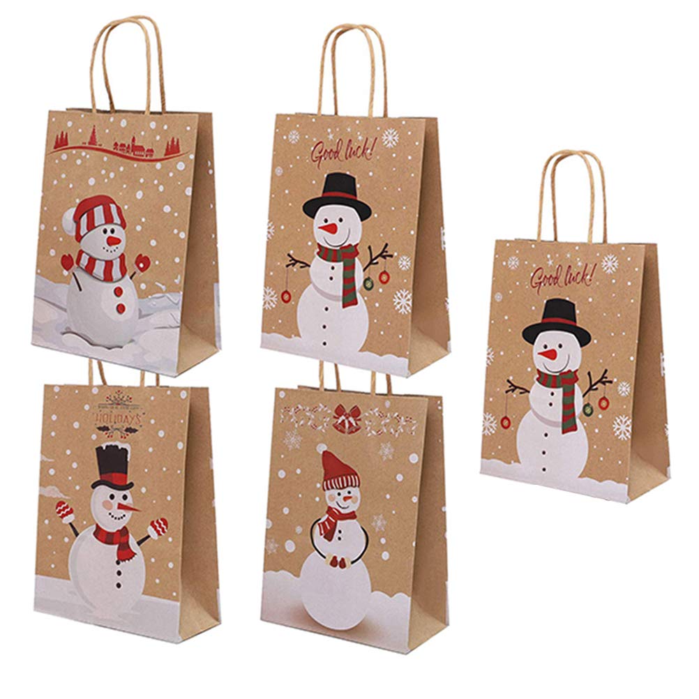 DOITOOL 5-Piece Christmas Kraft Paper Gift Bags Set - Eco-Friendly Handheld Wrapping Bags for Holiday Presents (Assorted Colors) - Perfect for Christmas Decorations, Party Favors & Gift Giving