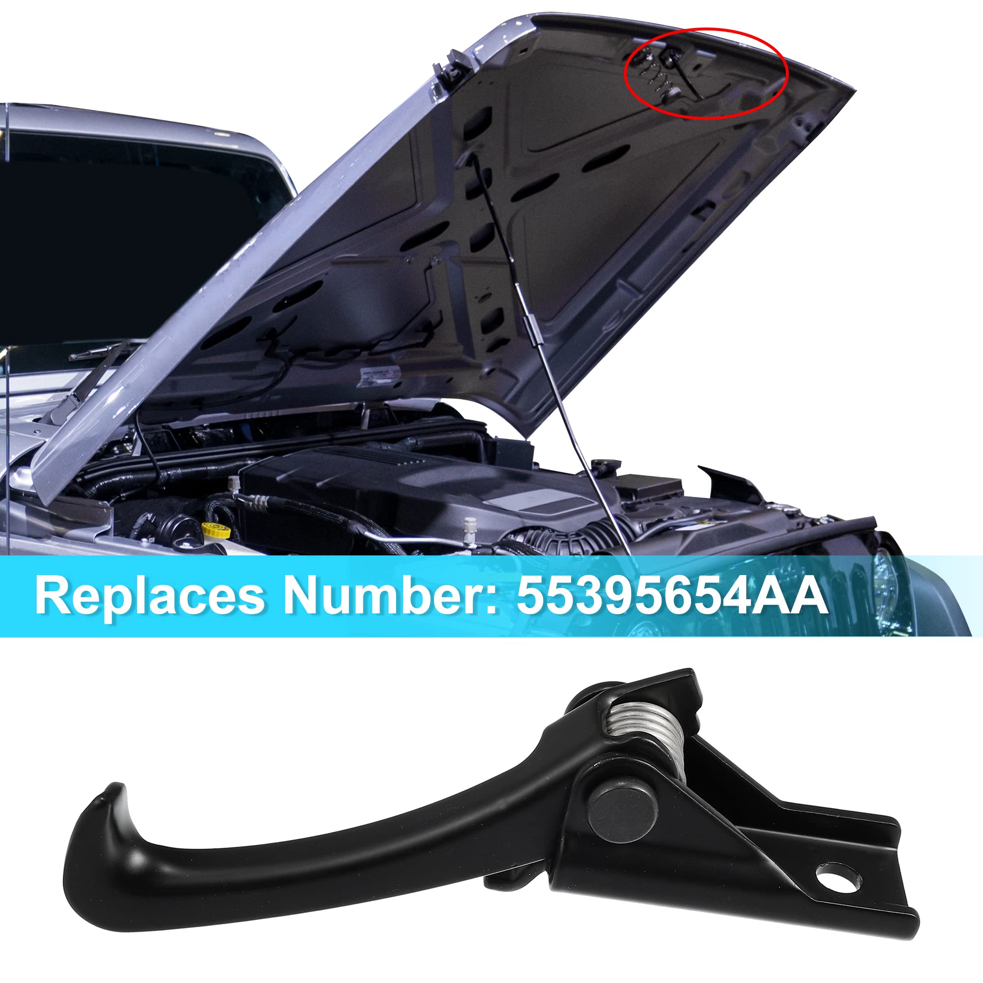 X AUTOHAUX Hood Safety Catch Latch Lock Hook 55395654AA Compatible with Jeep Wrangler JK 2007-2018 (3.6L & 3.8L) - Durable Front Hood Lock for Off-Roading & Adventure Driving