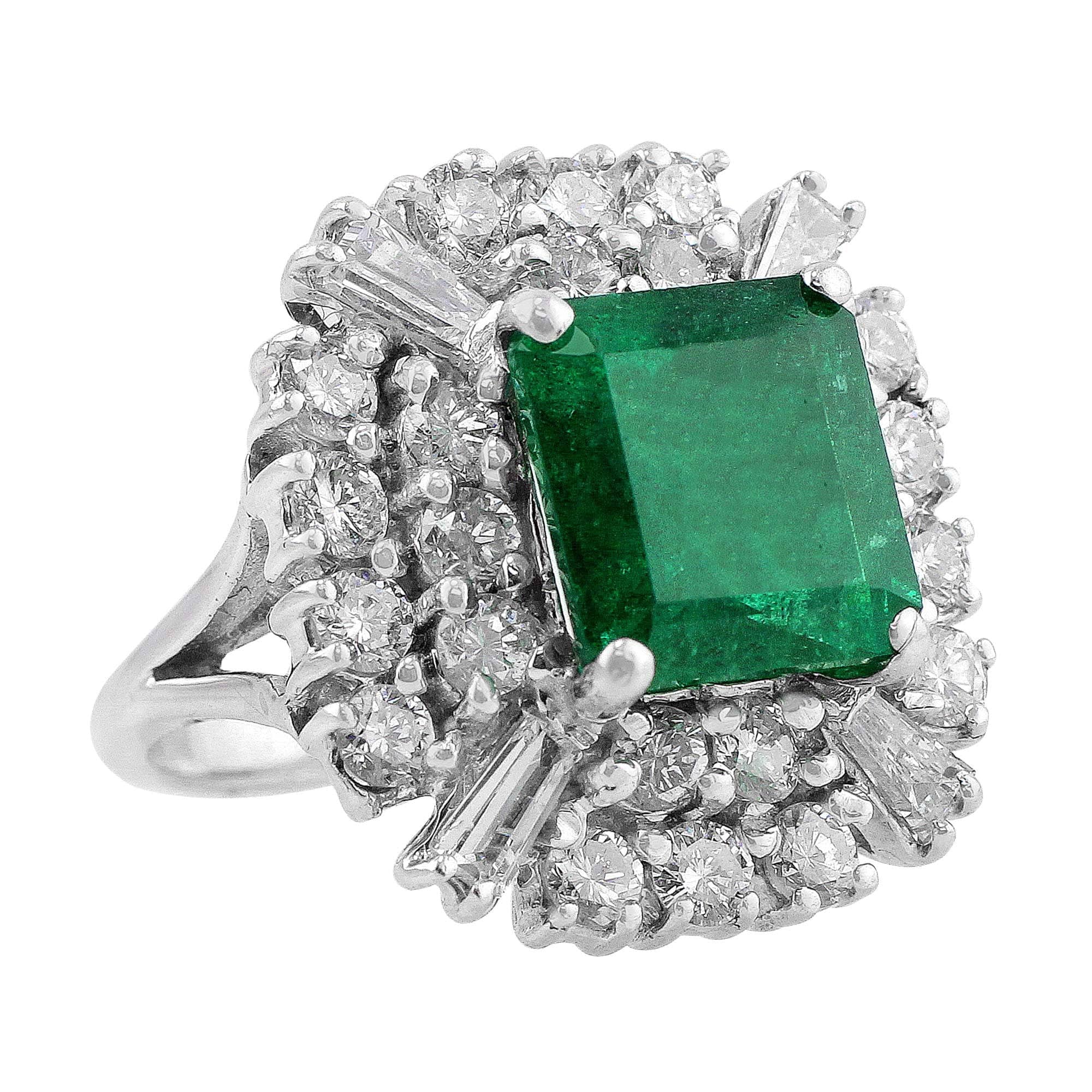 14K White Gold 4 Carat Emerald and Diamond Vintage Ring for Women - Elegant Engagement, Wedding, or Anniversary Jewelry Gift
