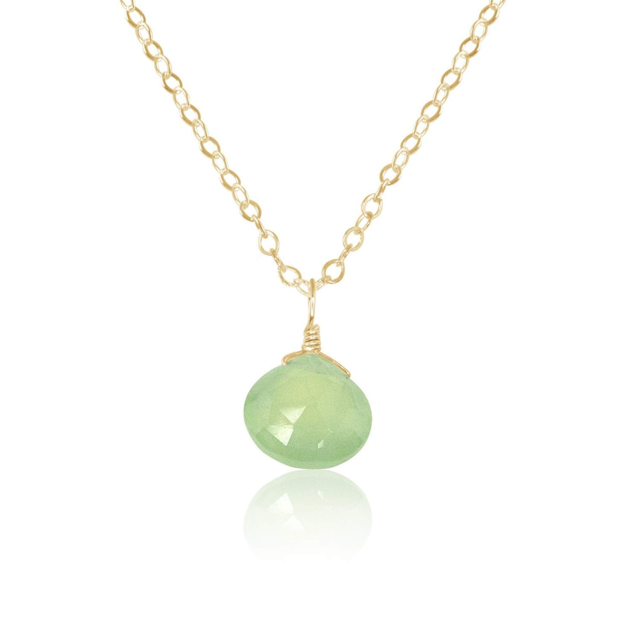 Natural Prehnite Teardrop Pendant Necklace - Healing Crystal Jewelry for Women, Dainty Gemstone Necklace for Meditation, Energy Balancing & Spiritual Gifts