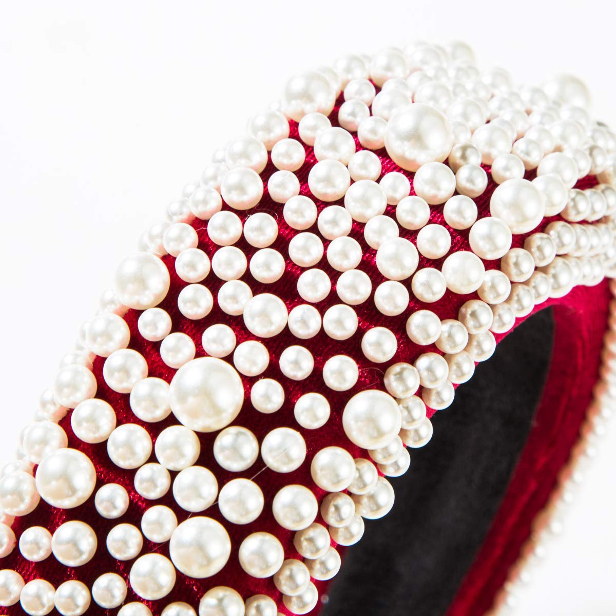Women's Fashion Velvet Padded Headband with Pearl Embellishments - Vintage Boho Wide Hairband for Women & Girls (Red) | Perfect for Weddings, Parties & Everyday Style