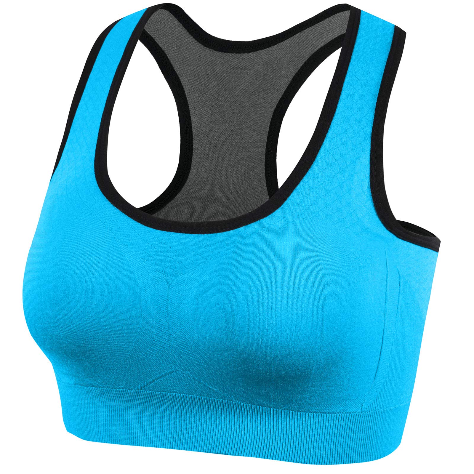 Lykoxa Women's Seamless Wirefree Racerback Sports Bra - Medium Support, Comfortable Padded Workout Top for Running, Yoga & Gym
