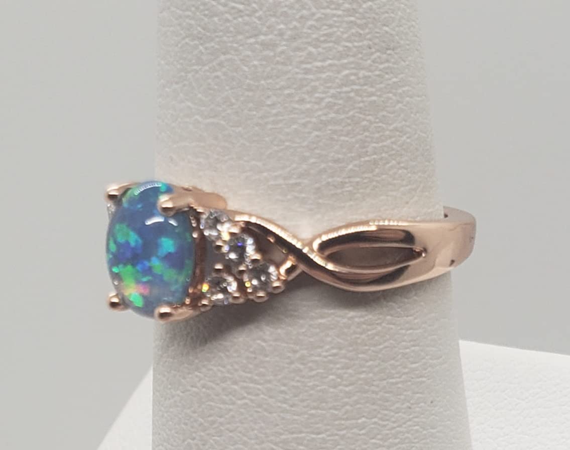 7 Size Blue Fire Opal Topaz Rose Gold Ring for Women - Elegant Jewelry Gift for Anniversary, Birthday & Special Occasions