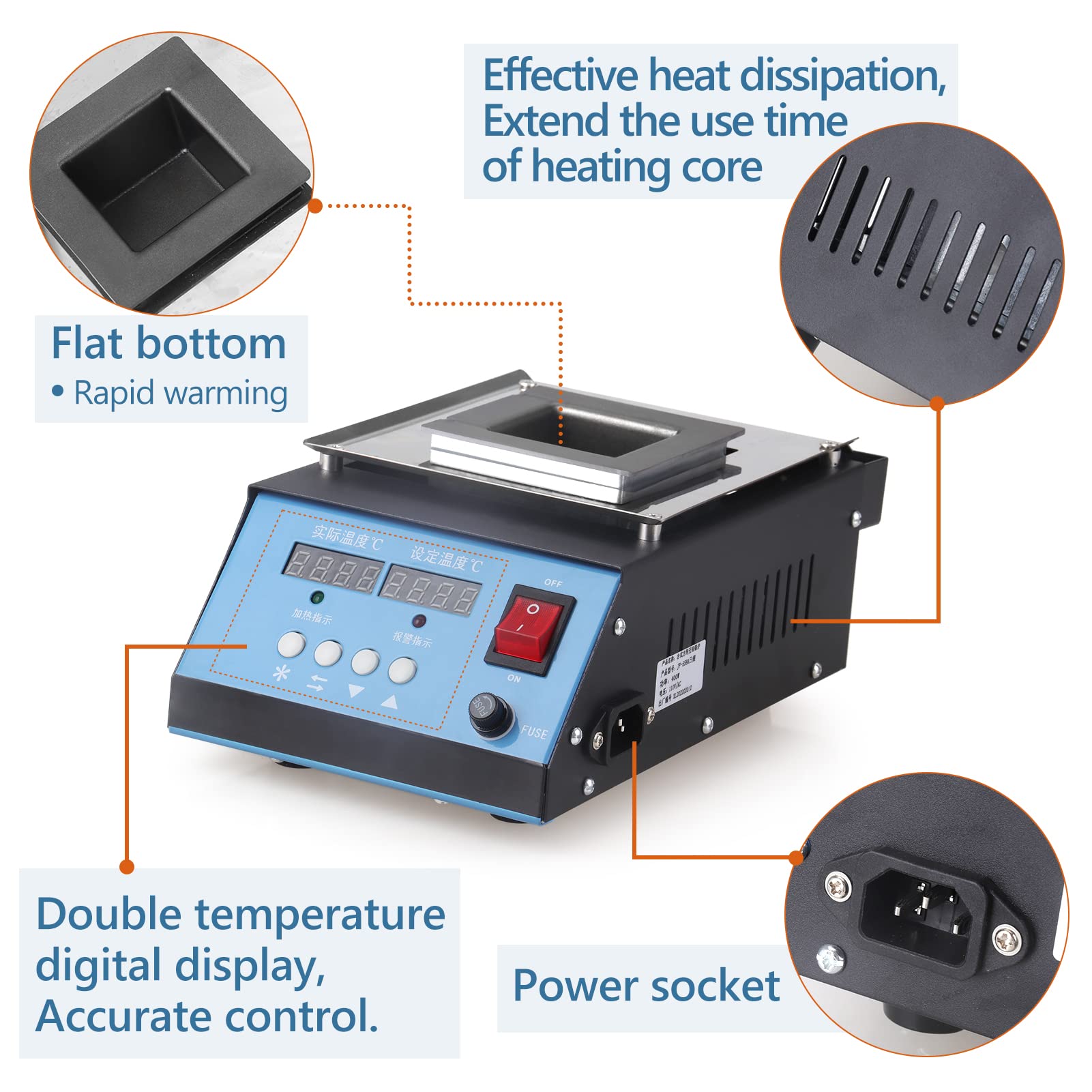 Lead-Free Titanium Solder Pot with Double Digital Display - 2.3kg Capacity, 500W, 30~600°C Temperature Range - Perfect for Electronics Repair, Jewelry Making, and DIY Welding Projects