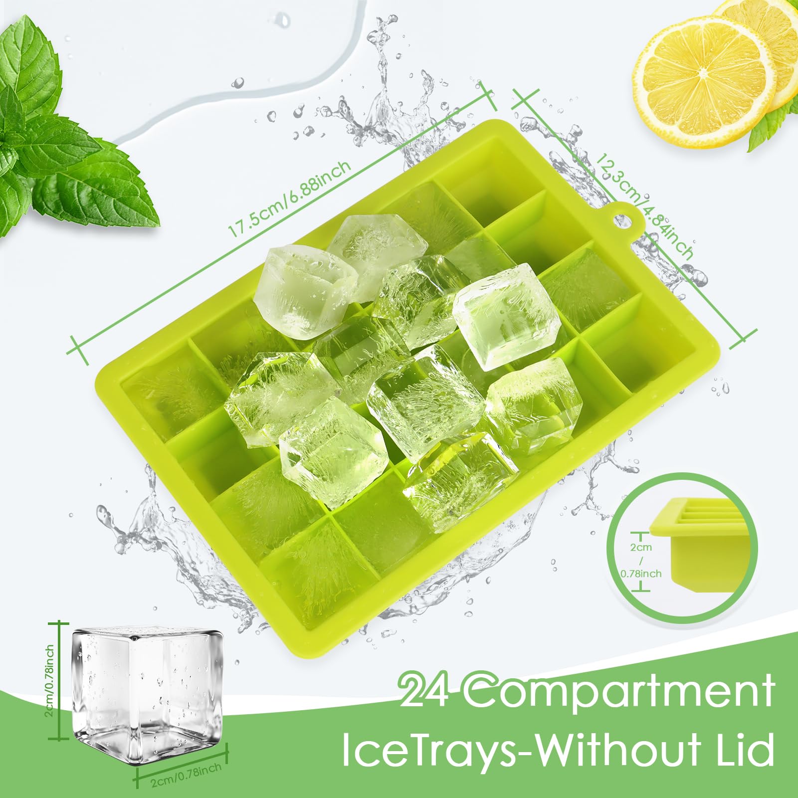VFANDV Stackable Silicone Ice Cube Trays - 3 Pack, 24 Silicone Ice Molds for Fruit, Wine, Cocktails & Ice Cream - Perfect for Parties, Home Bars & Summer Drinks