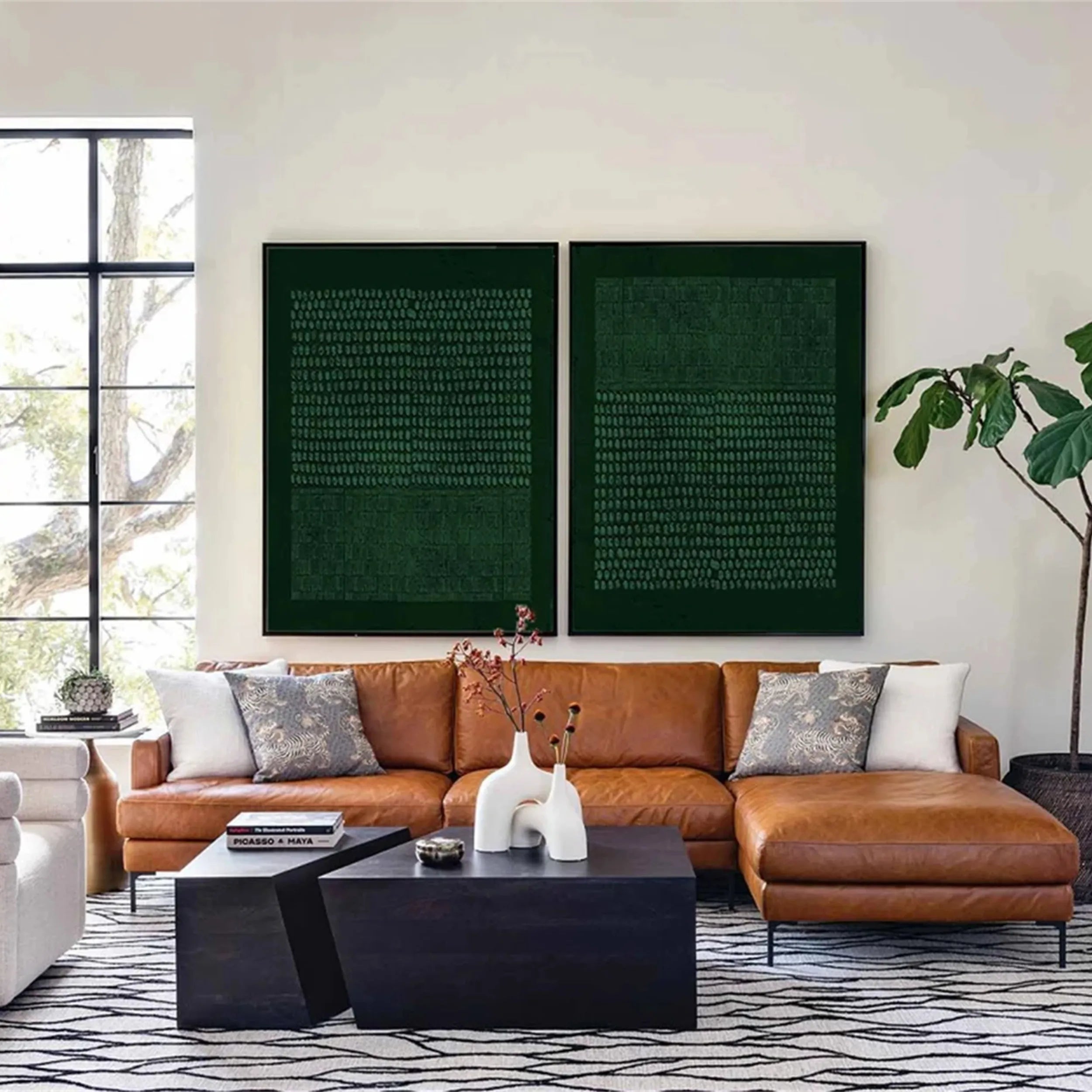 Abstract Blue and Green Wall Art Set of 2 - Modern Canvas Paintings for Living Room, Bedroom, or Office Decor #BG023