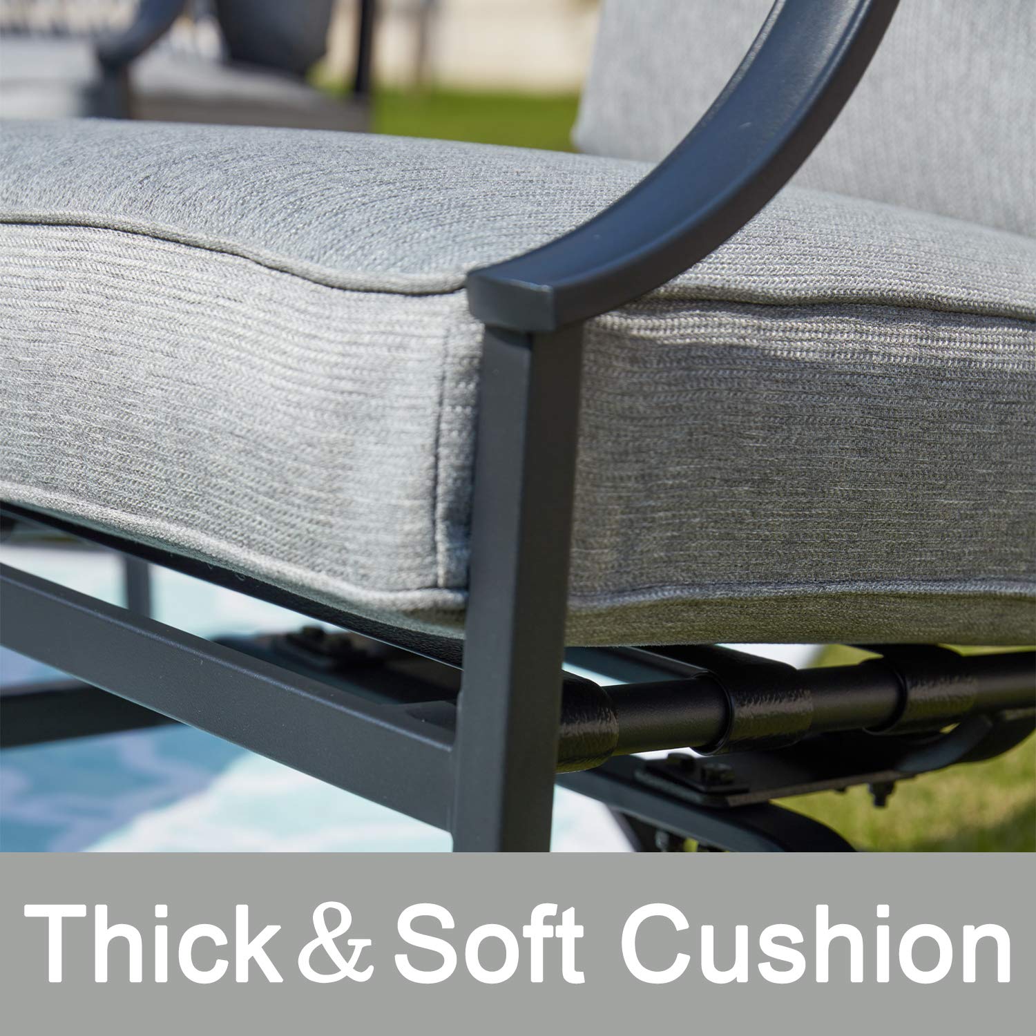 Premium Black Metal Rocking Patio Chairs with Padded Cushion - Outdoor Spring Motion Dining Set for Porch, Garden & Balcony | Durable Bistro Furniture for Relaxing & Entertaining Guests