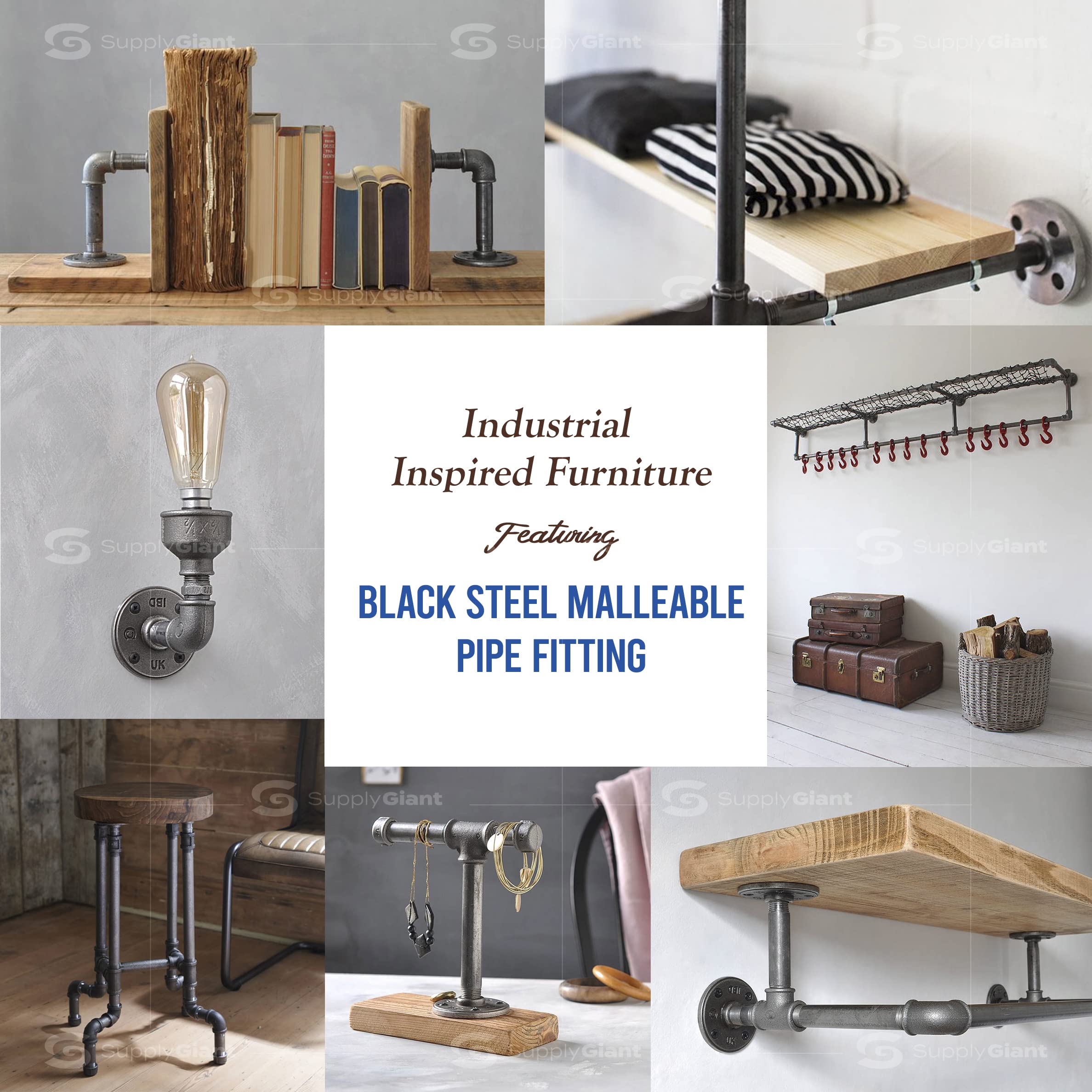 SupplyGiant 3/8 x 1 Inch Black Steel Pipe (10-Pack) - Heavy Duty Industrial Malleable Iron Pipes with Pre-Cut Threaded Close Nipple - Perfect for DIY Furniture, Black Pipe Shelving, Industrial Decor & Plumbing Projects