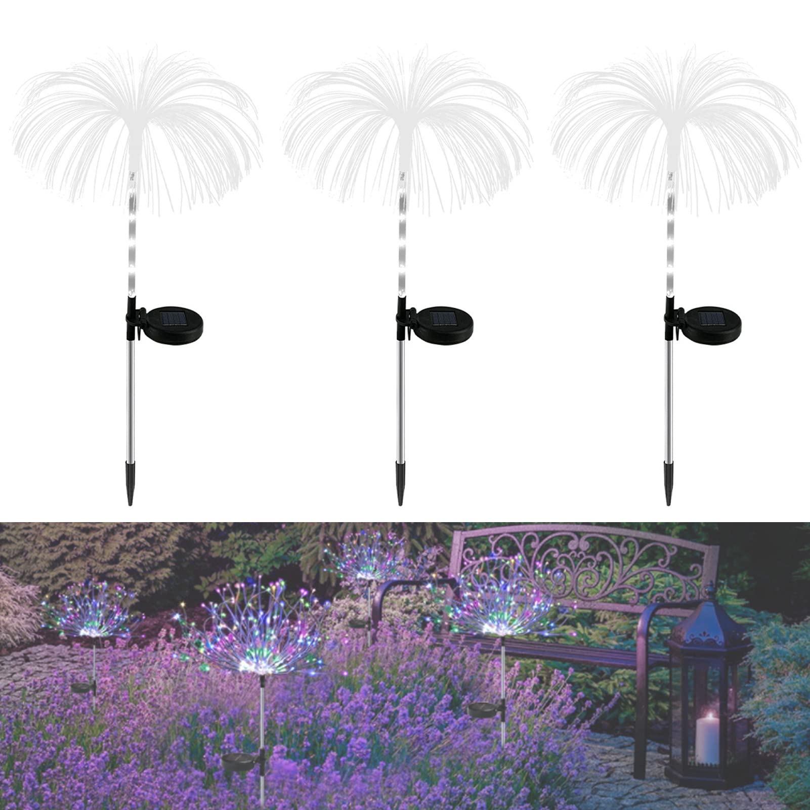 Solar Garden Lights Outdoor Waterproof IP65 - Jellyfish Flower LED Fiber Optic Lights for Yard, Patio, Pathway & Lawn Decor - Multicolor Changing Landscape Lighting for Garden Parties & Nighttime Ambiance