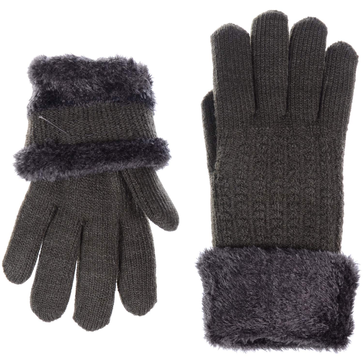 BYOS Women's Winter Fashion Swirl Pattern Plush Faux Fur Fleece Lined Knit Gloves - Warm Touchscreen Gloves for Cold Weather, Outdoor Activities, and Daily Commute