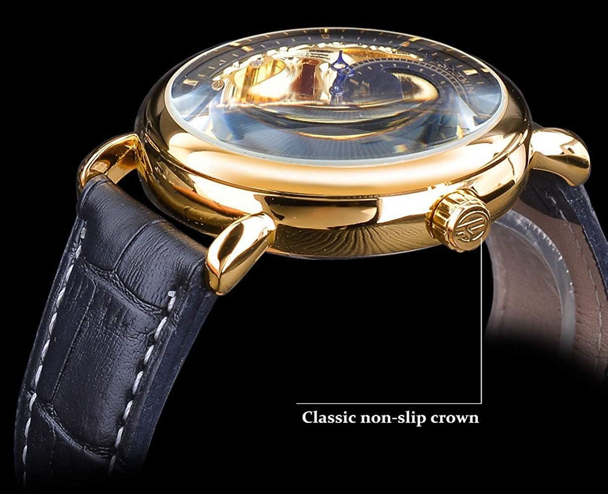 Carlien Men's Automatic Watch Gold Tourbillon Skeleton Moon Phase Waterproof Stainless Steel Wristwatch for Business, Formal & Casual Wear