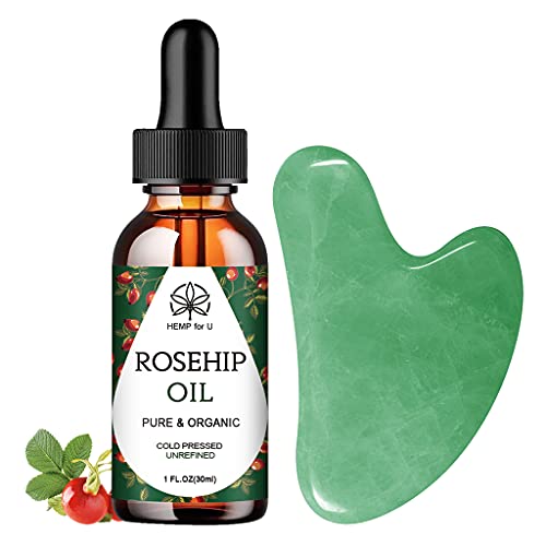 Premium Gua Sha Massage Set with Rosehip Oil - Natural Jade Stone Facial Tool for Skin Rejuvenation, Beauty & Moisturizing | Includes Travel Pouch | Perfect for At-Home Spa, Skincare Routine & Travel Self-Care