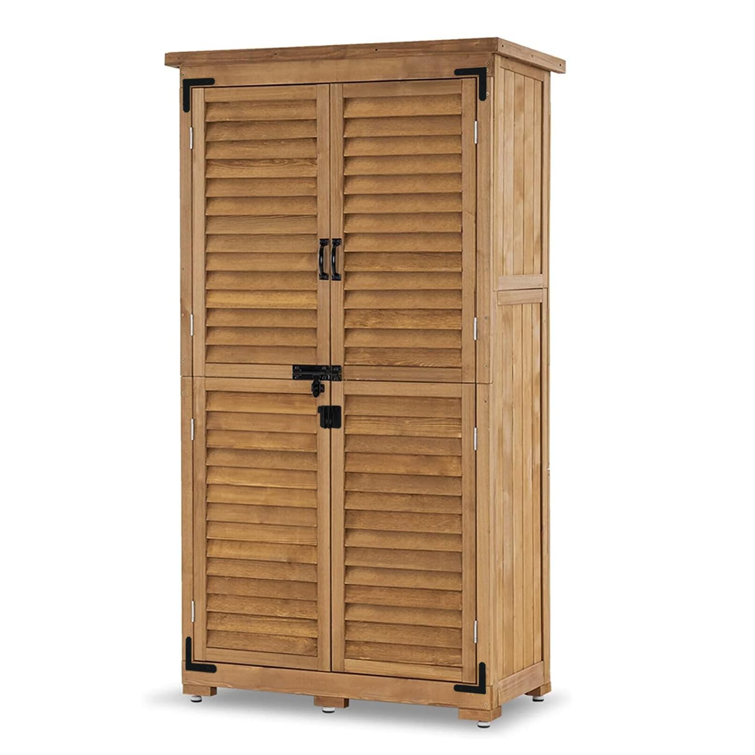 MCombo 63-Inch Outdoor Storage Cabinet with Lockers - Waterproof Garden Shed, Vertical Wooden Yard & Patio Organizer (Natural) - Perfect for Storing Gardening Tools, Pool Supplies & Outdoor Equipment