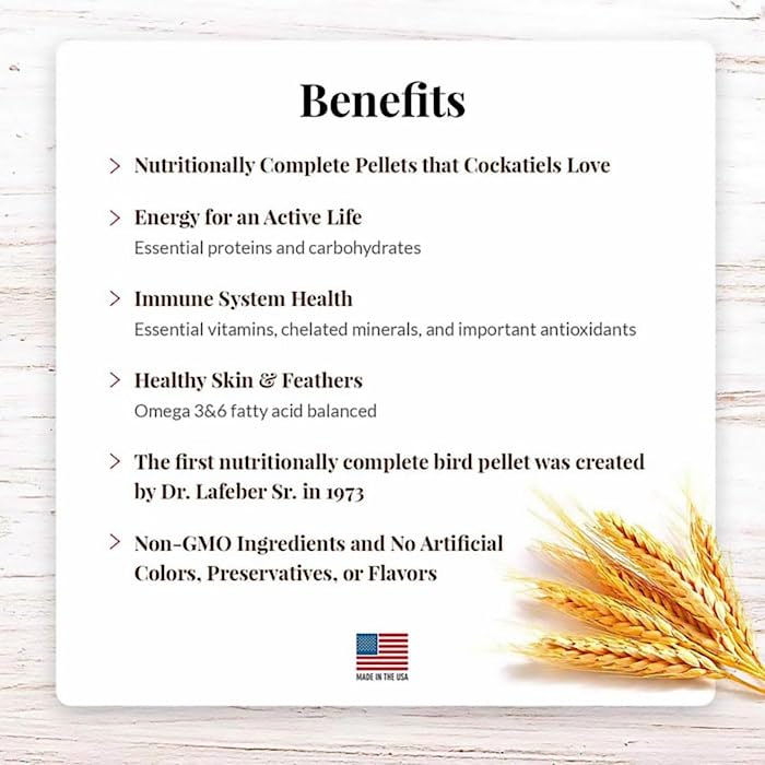 Premium LAFEBER'S Cockatiel Pellets - 5 lb Bag of Nutritious Daily Bird Food for Healthy Feathers & Digestion - Perfect for Cockatiel Care & Training Treats