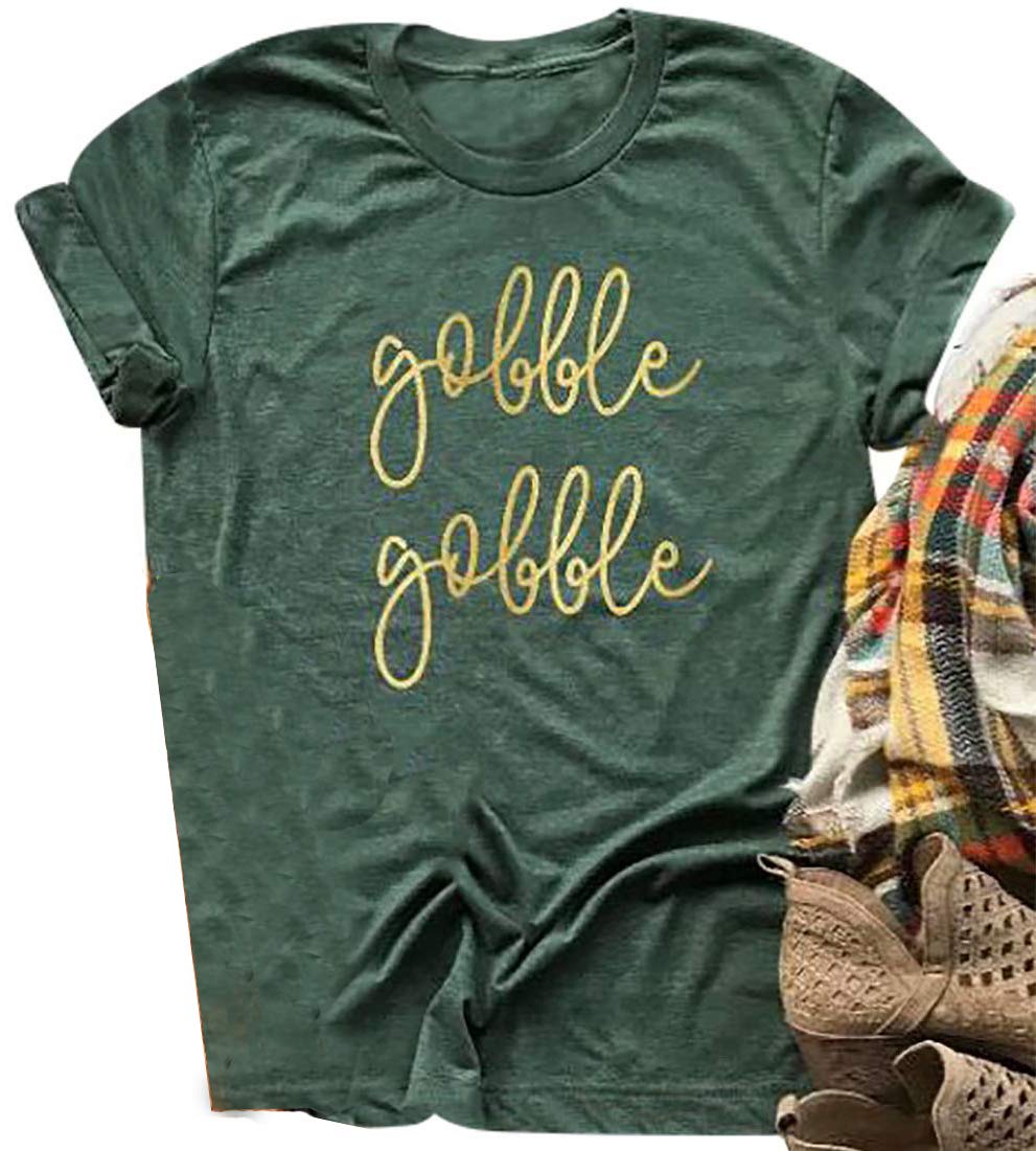 FAYALEQ Women's Funny Gobble Gobble Thanksgiving T-Shirt - Short Sleeve Graphic Tee with Letter Print for Turkey Day Parties & Family Gatherings