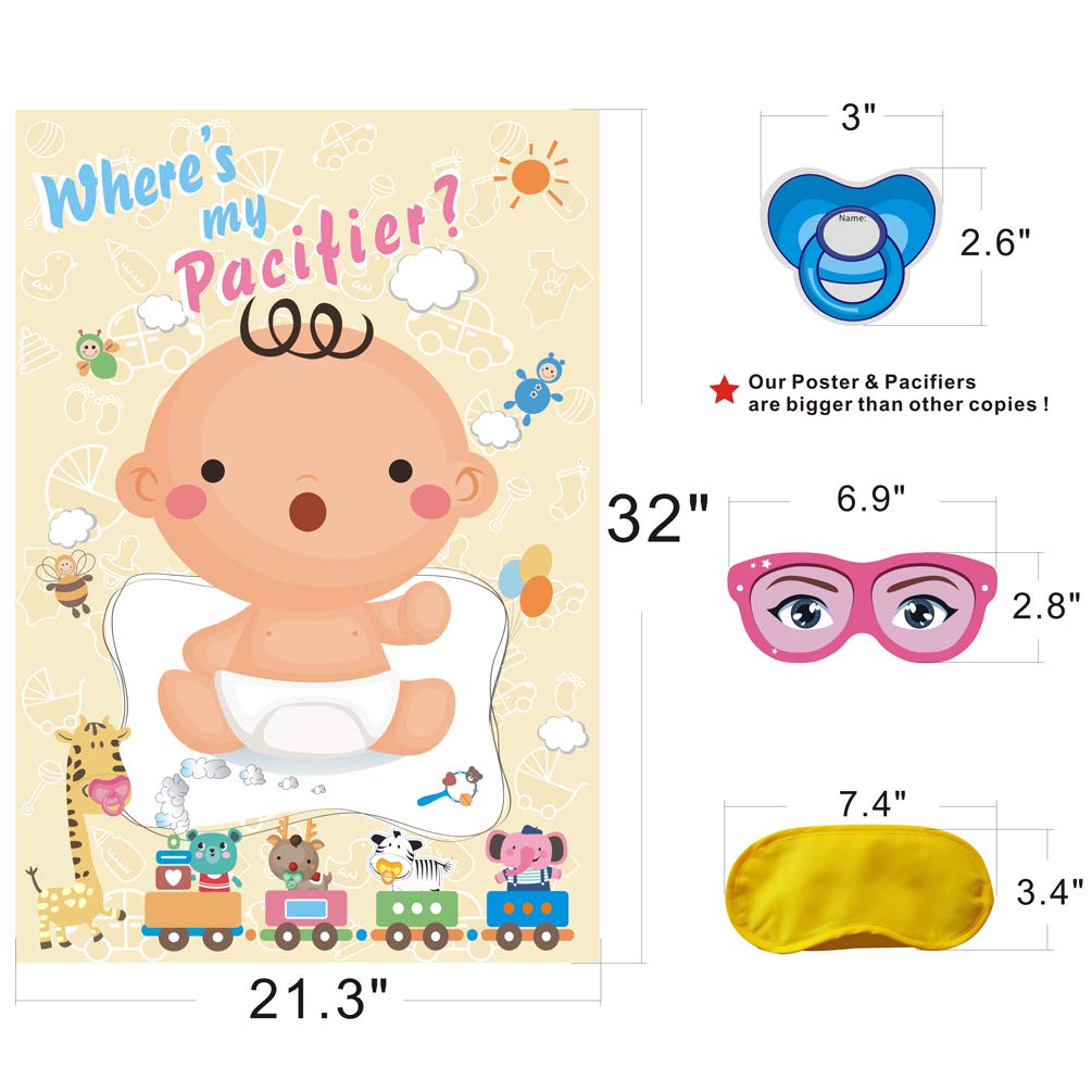 ADJOY Pin The Pacifier on The Baby Game - Fun Baby Shower Party Favors & Activities - Pin The Dummy on The Baby Game for Gender Reveal & Newborn Celebrations - Perfect for Baby Showers, Birthday Parties & Family Gatherings
