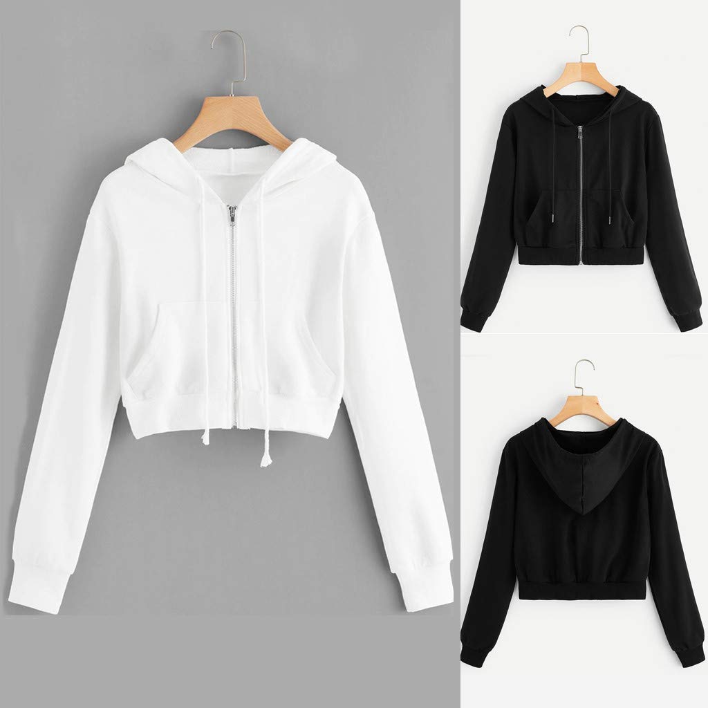 Red Zip Up Hoodie for Women & Teens - COOKI Crop Hooded Sweatshirt, Basic Long Sleeve Pullover, Cropped Sweater Shirt for Girls (Black) | Casual Wear, Street Style, Gym & Lounge Outfits