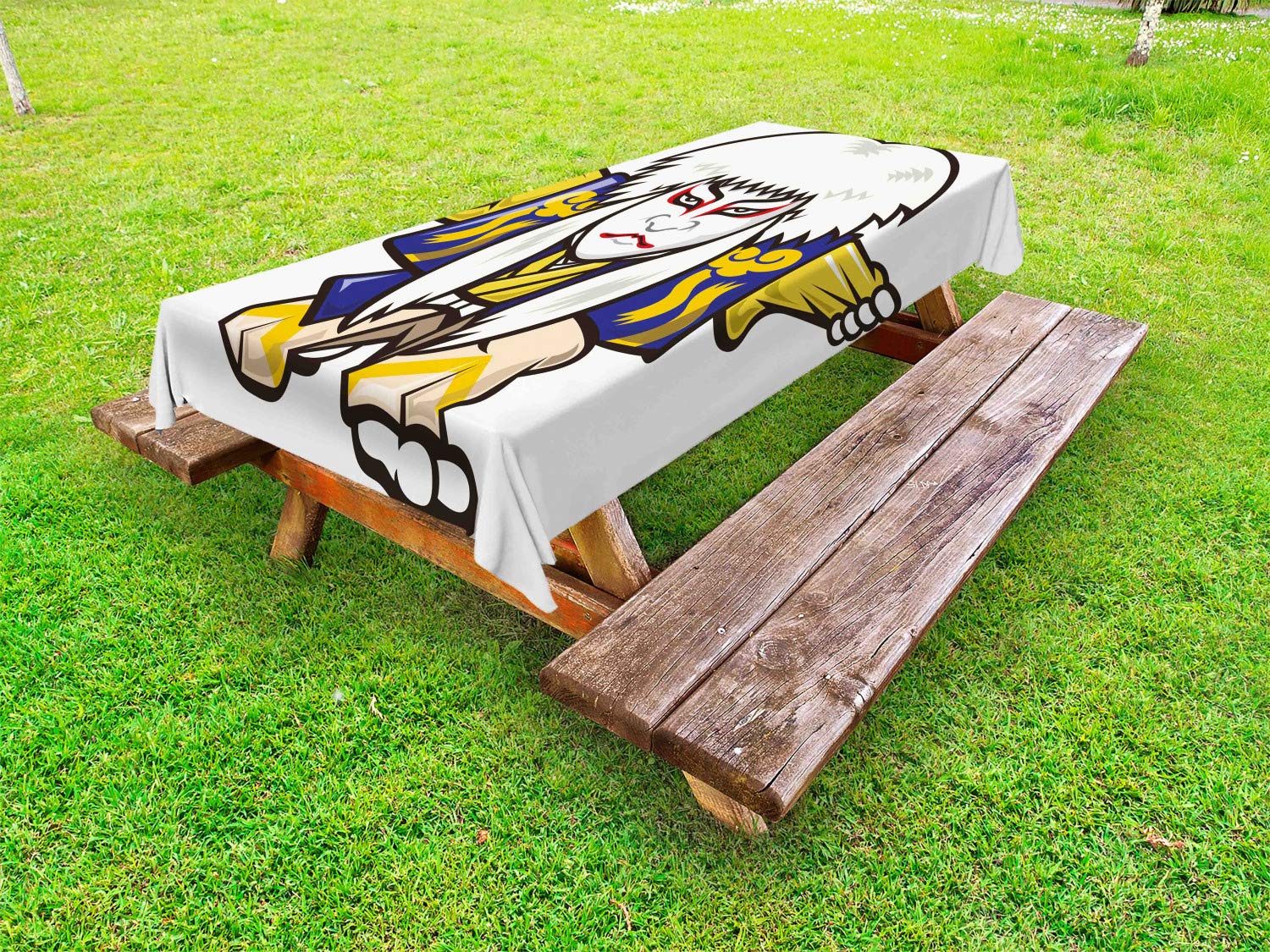Ambesonne Kabuki Outdoor Tablecloth - Japanese Kimono Costume Edo Era Theater Print, Washable Picnic Table Cover 58