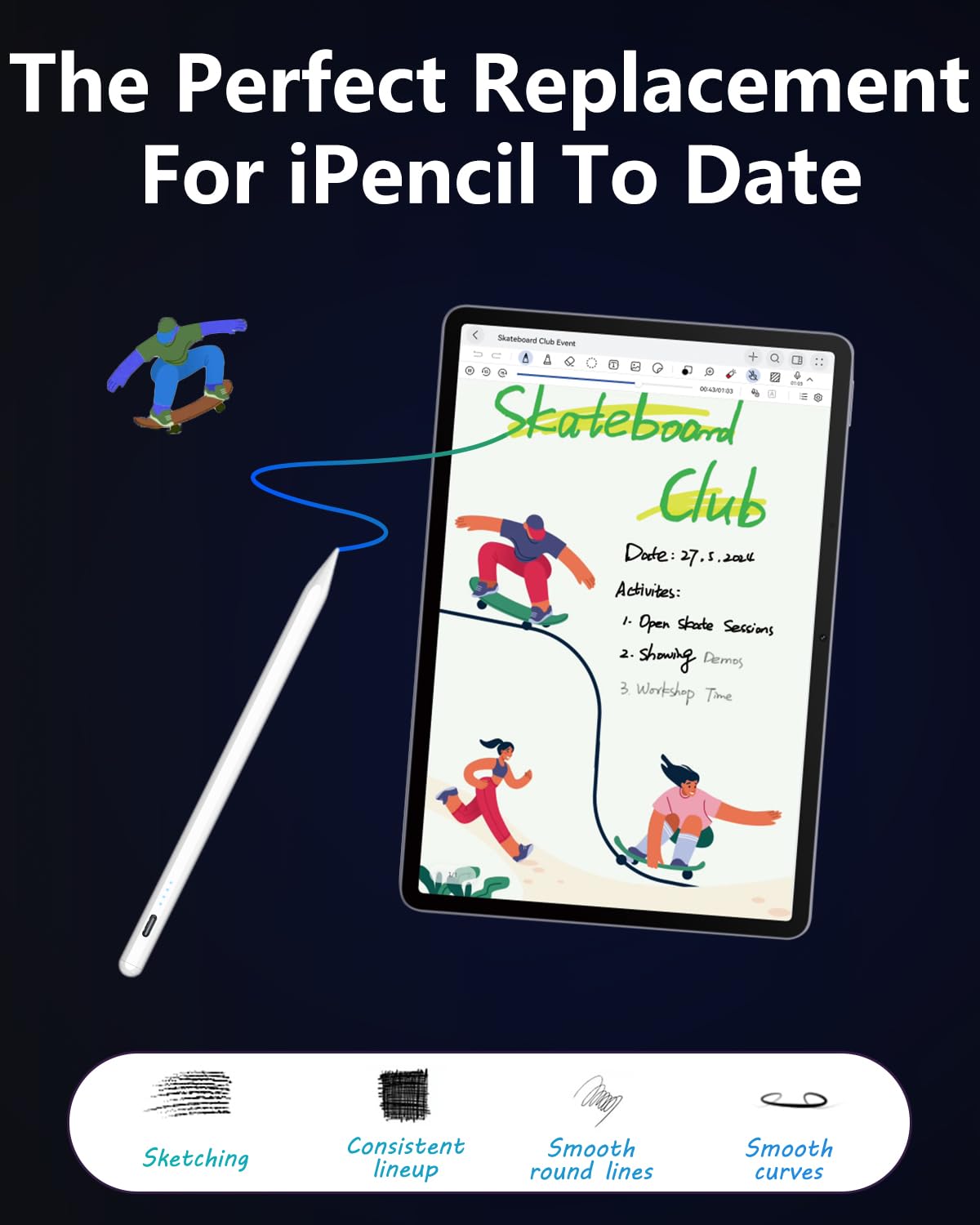 KIROSA 2nd Gen Stylus Pen for iPad 2018-2024 - Palm Rejection & Tilt Support - Compatible with iPad 10-6, Mini 6/5, Air 5/4/3/M2, iPad Pro 11