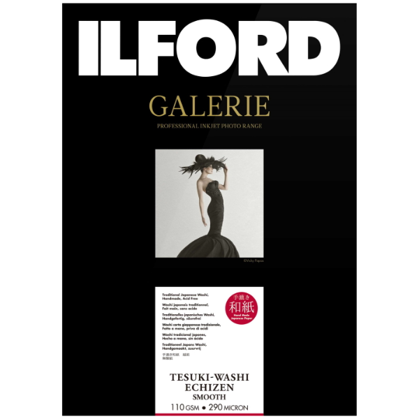 ILFORD GALERIE TESUKI WASHI ECHIZEN Smooth 110GSM A1 Paper - Deckle Edge - 5 Sheets Pack - Premium Japanese Art Paper for Printmaking, Calligraphy & Fine Art Projects