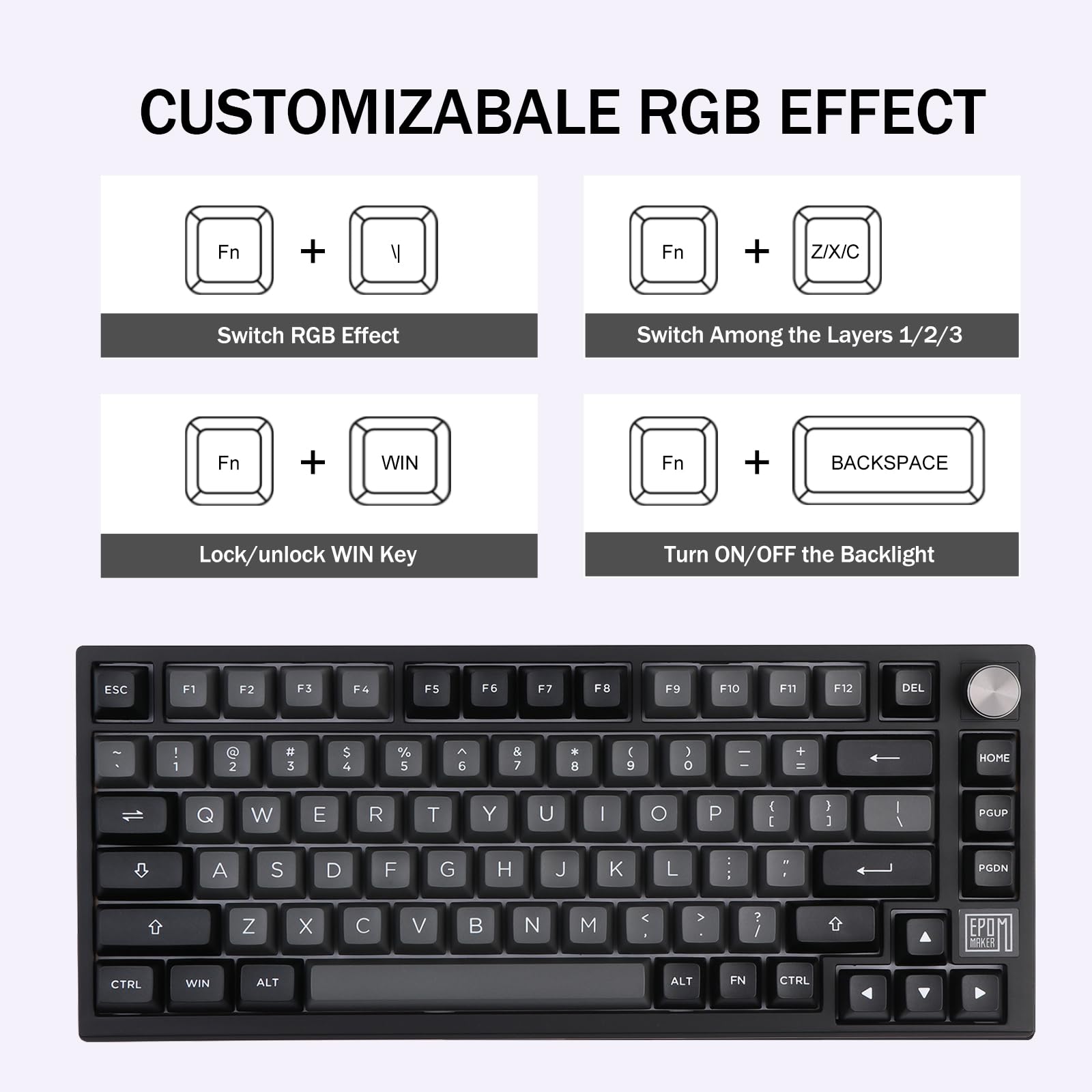 EPOMAKER TH80 SE Gasket 75% Mechanical Keyboard - NKRO Hot Swappable RGB Gaming Keyboard with Poron/EVA Foam, Knob Control for PC/Mac (Black Silver, Wisteria Linear Switch) | Perfect for Esports, Office Work & Typing Enthusiasts