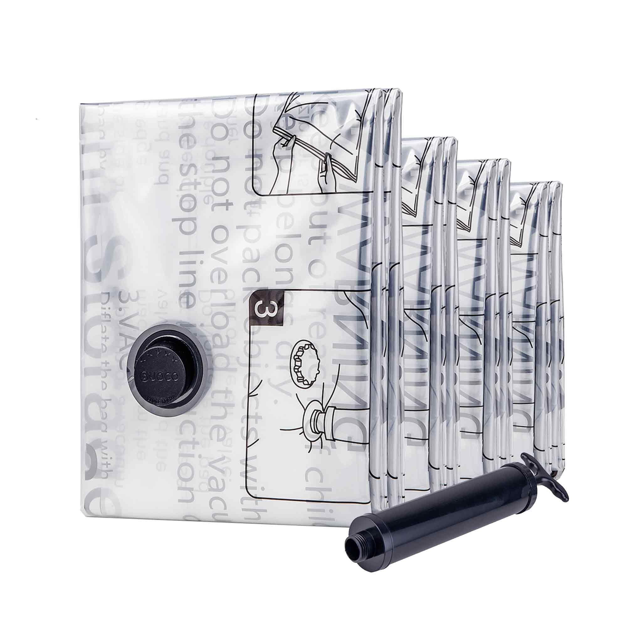 Vacuum Storage Bags 8-Piece Set (2 Jumbo, 2 Large, 2 Medium, 2 Small) with Hand Pump - Space Saving Compression Bags for Clothes, Bedding, Travel & Seasonal Storage - Airtight Vacuum Sealer Bags for Blankets, Pillows, Comforters & Organizing
